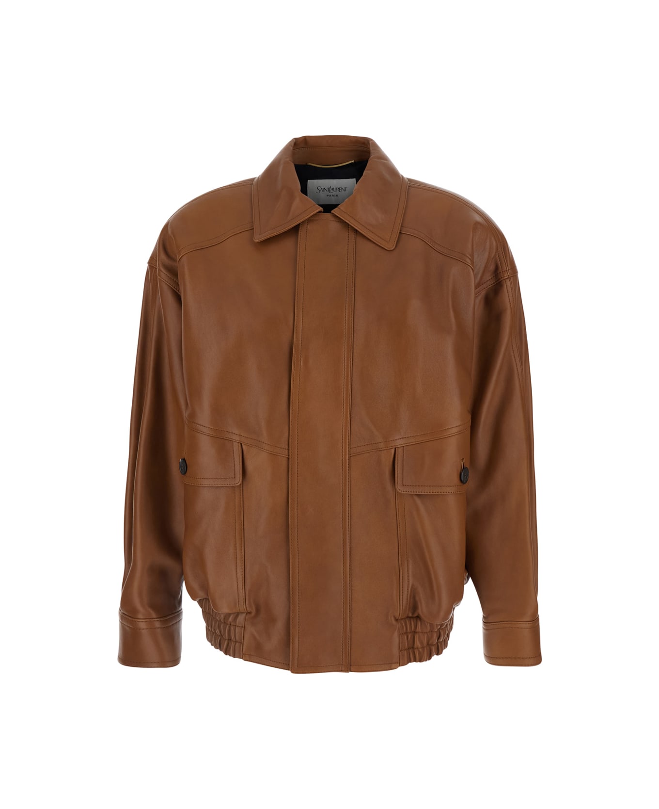 Saint Laurent Blouson Ample Poches A Larges Rabat Agneau Toucher - Brown