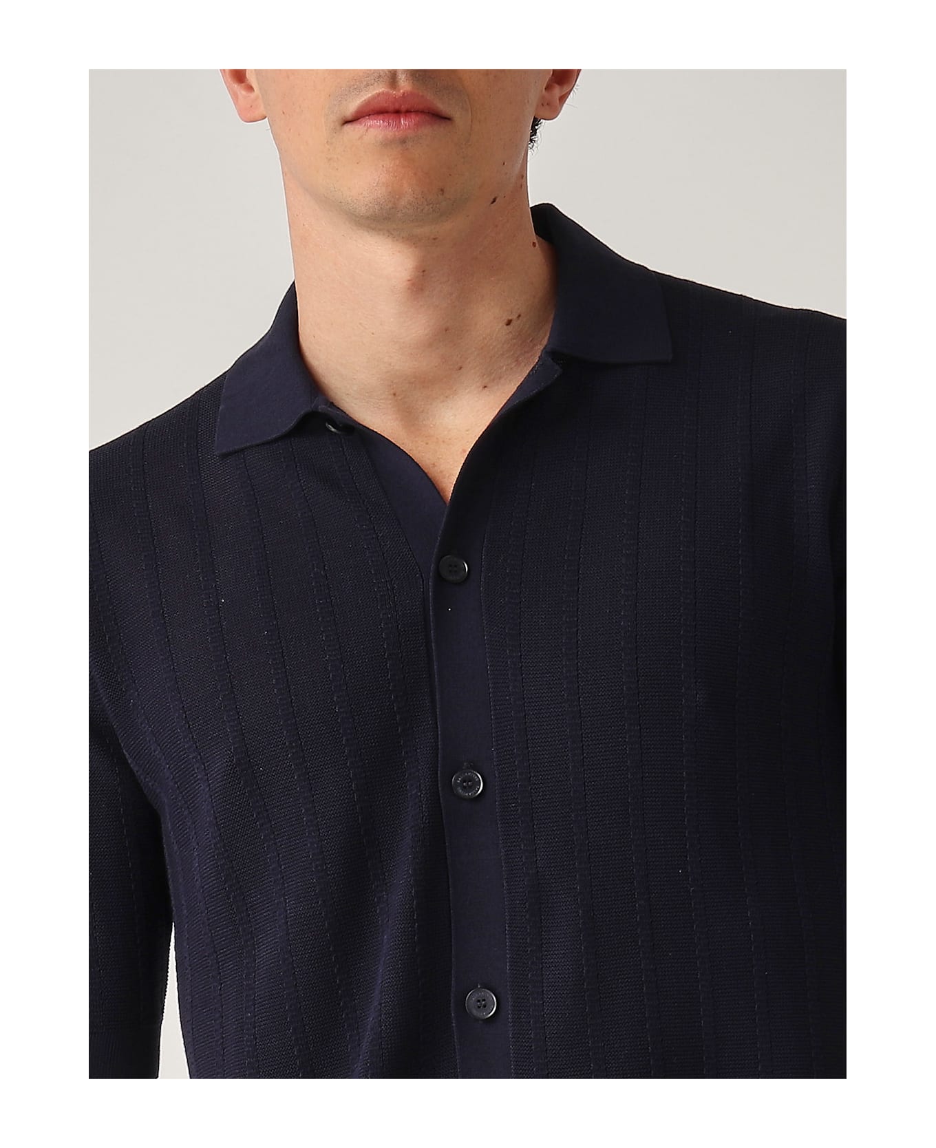 Ballantyne Camicia M/c Punto Riso A Coste Ribs Shirt - NAVY