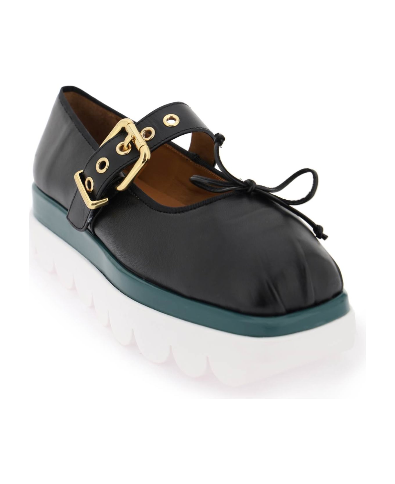 Marni Nappa Leather Mary Jane With Notched Sole - BLACK (White)