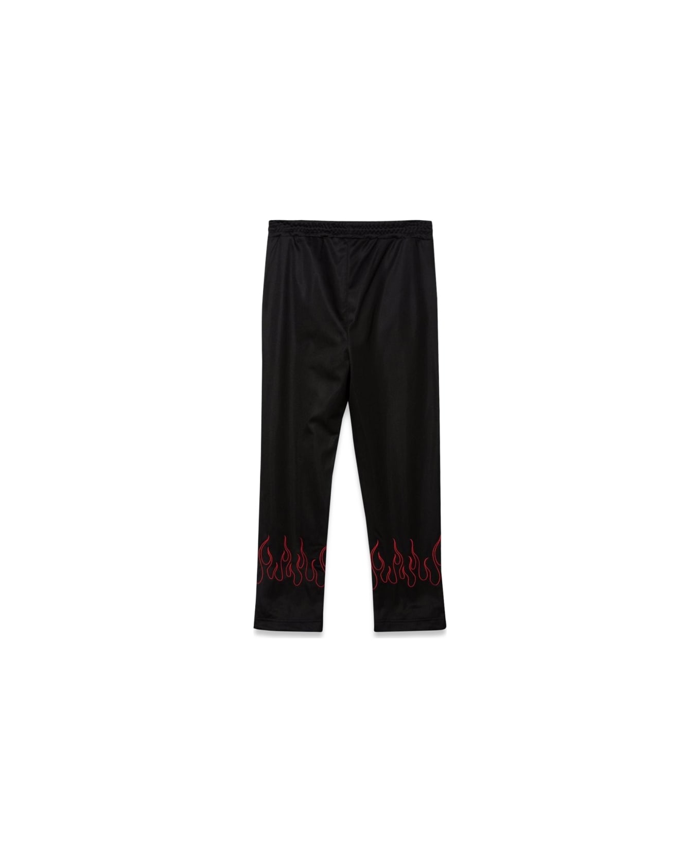 Vision of Super Black Pants With Red Embroidered Flames - BLACK