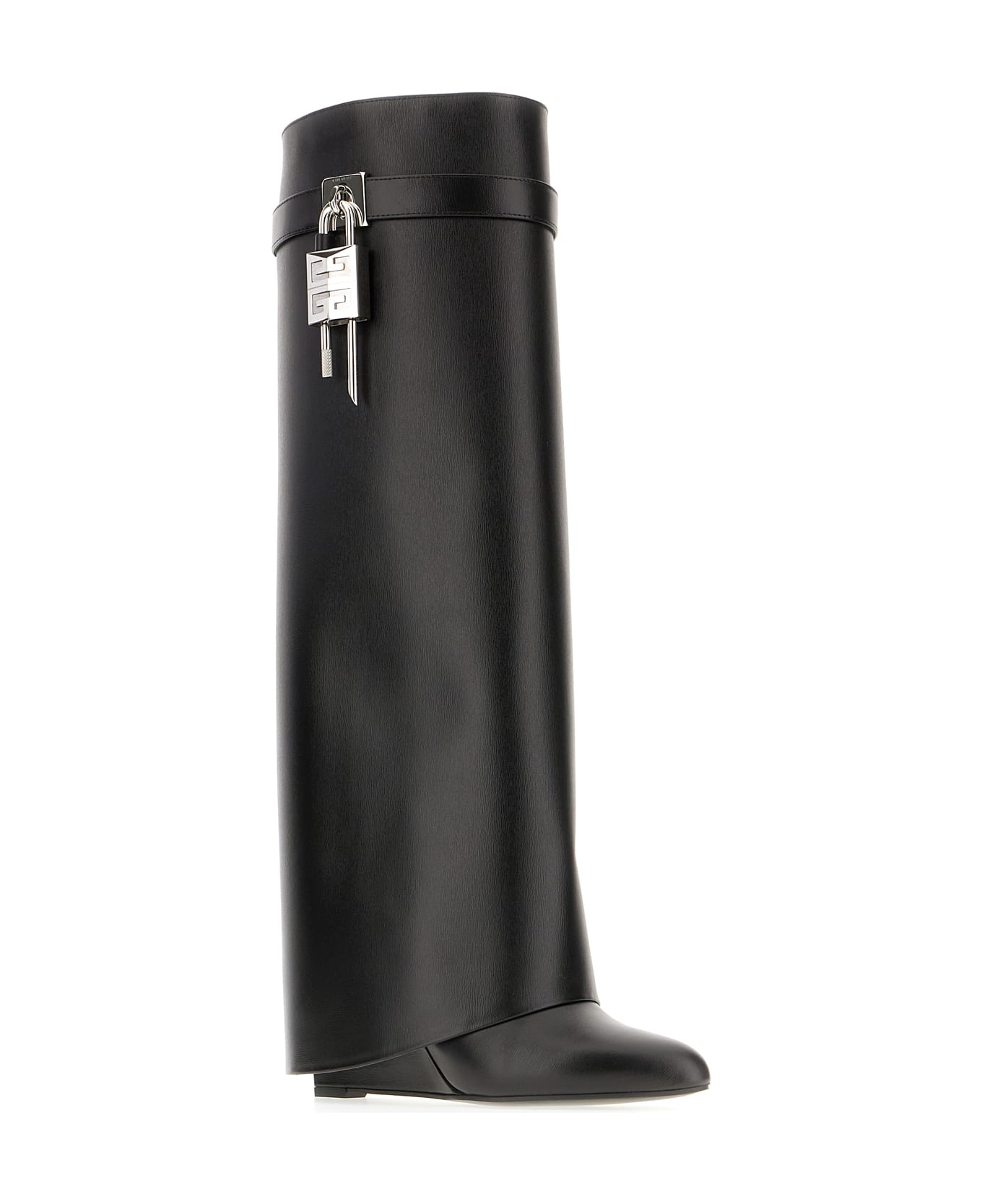Givenchy Black Leather Wide Shark Lock Boots - BLACK