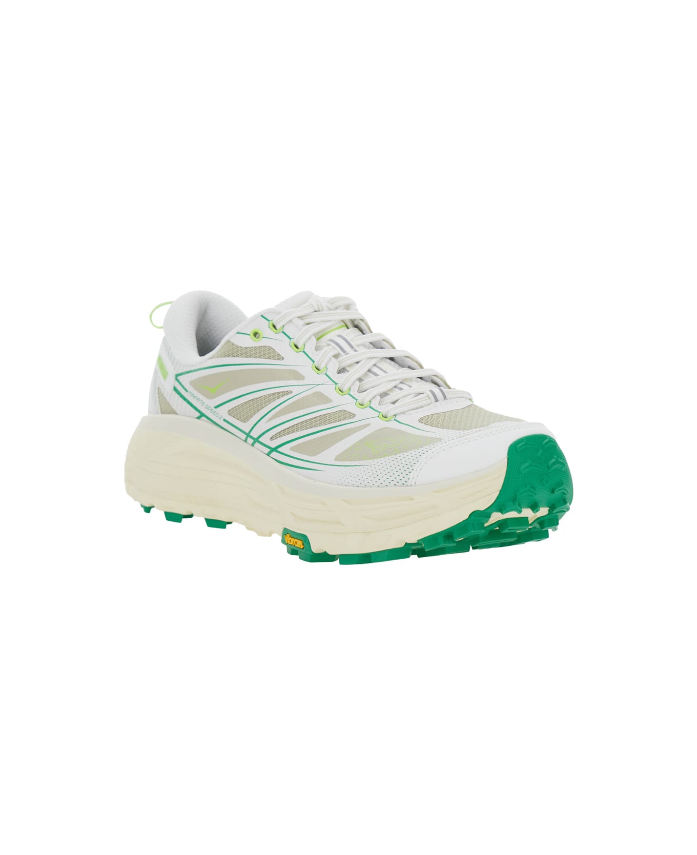 Hoka 'mafate Speed 2' White Low Top Sneakers With Logo Patch On The Tongue And Contrasting Pull-tab At The Heel In Tech Fabric Unisex - White