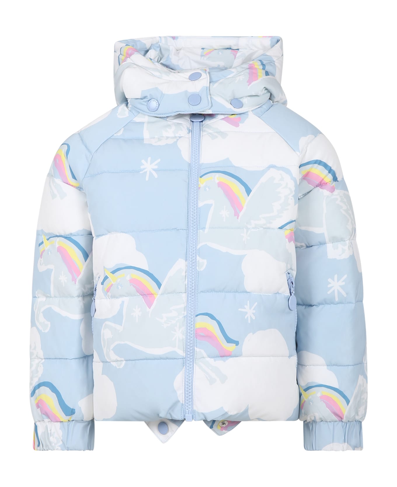 Stella McCartney Kids Light Blue Down Jacket For Girl With Unicorn - Light Blue コート＆ジャケット