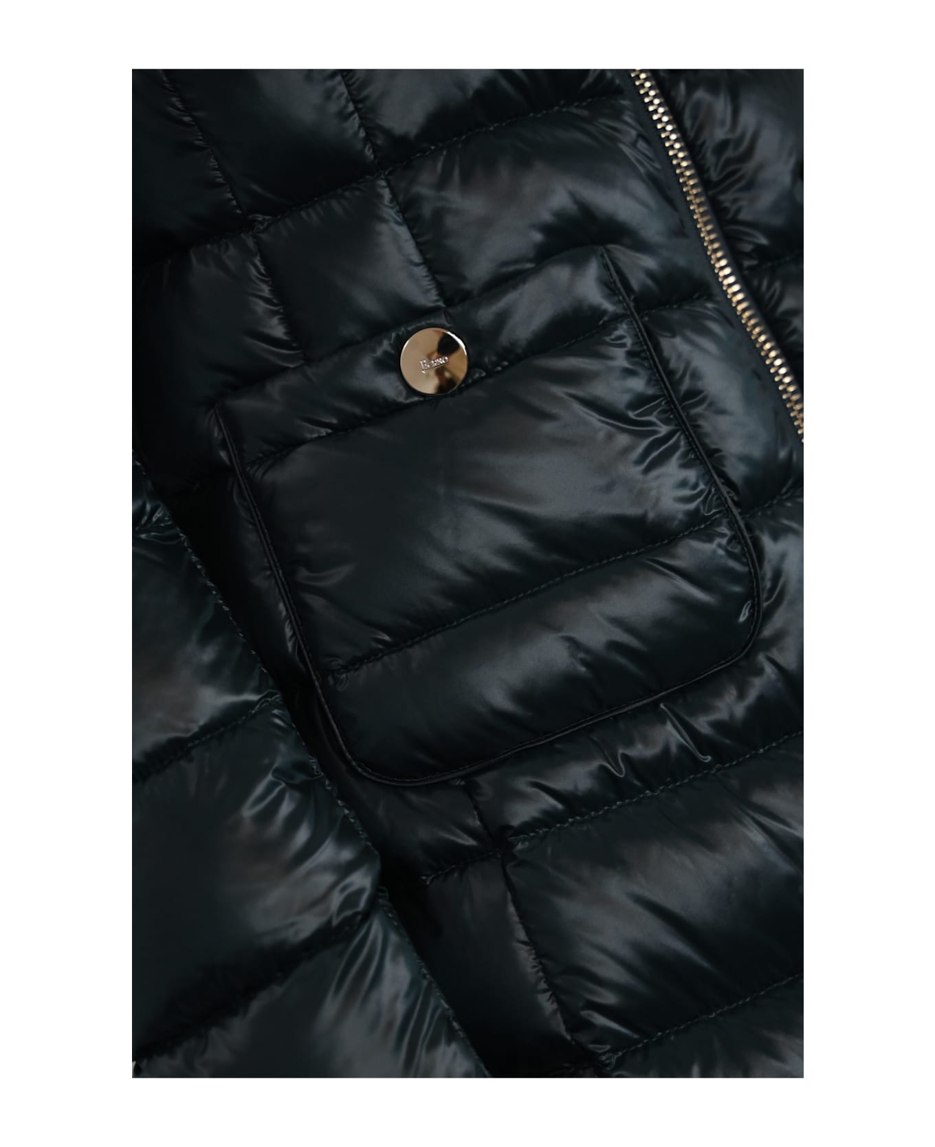 Herno Quilted Black Midi Down Jacket - Petrolio