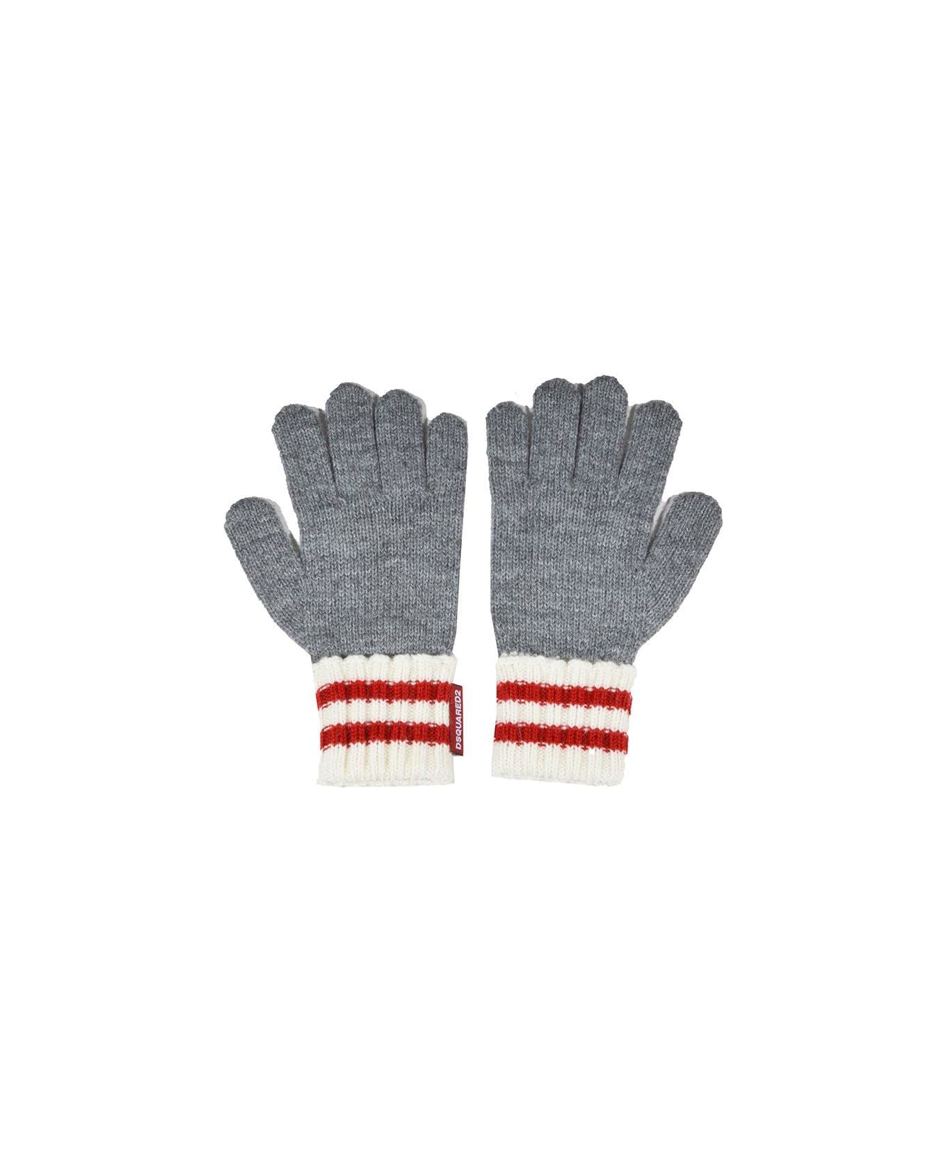 Dsquared2 Full-finger Striped Knitted Gloves - Grey White Red