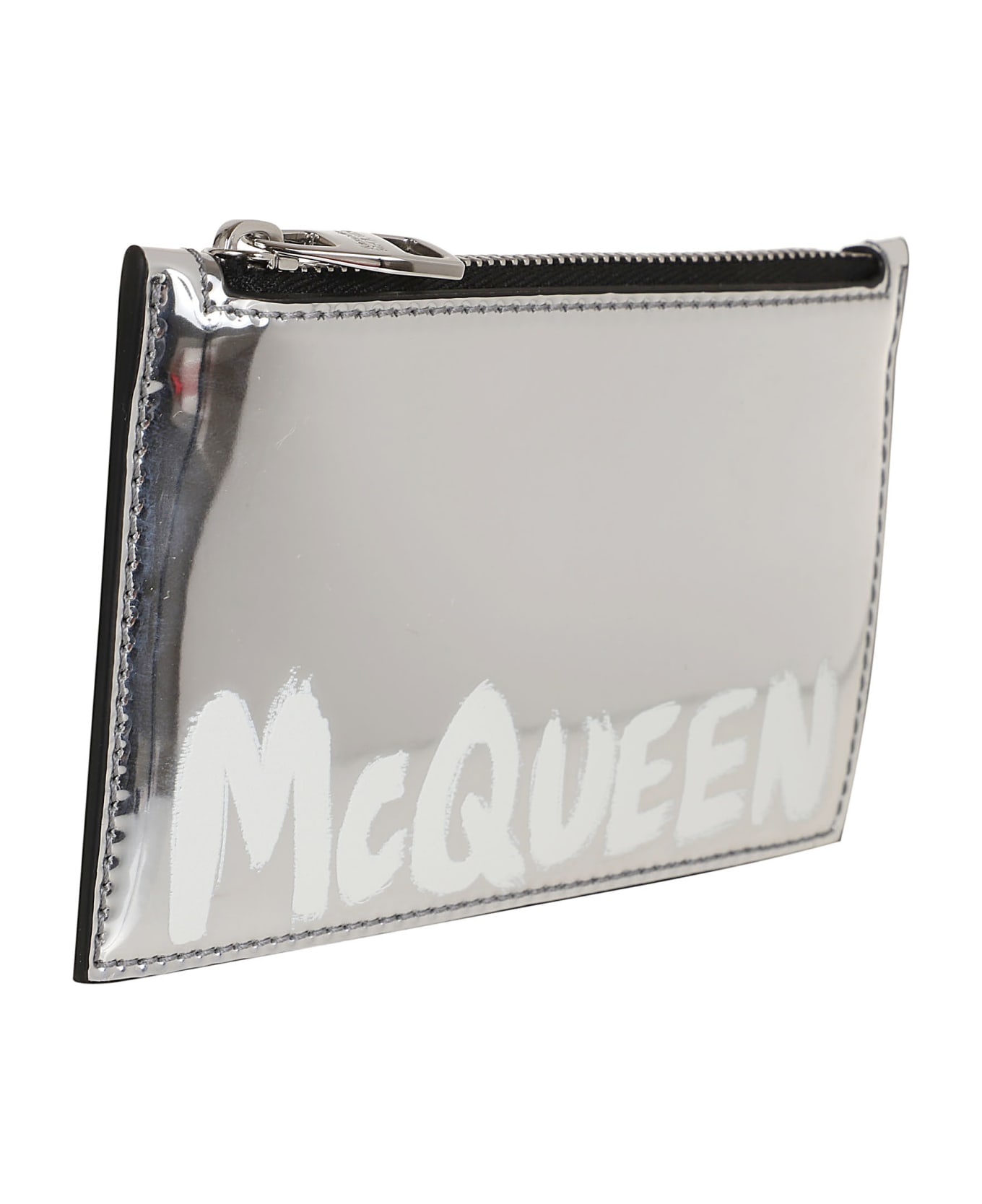 Alexander McQueen Silver Card-holder With Mcqueen Graffiti Logo In Laminated Leather Man - Silver