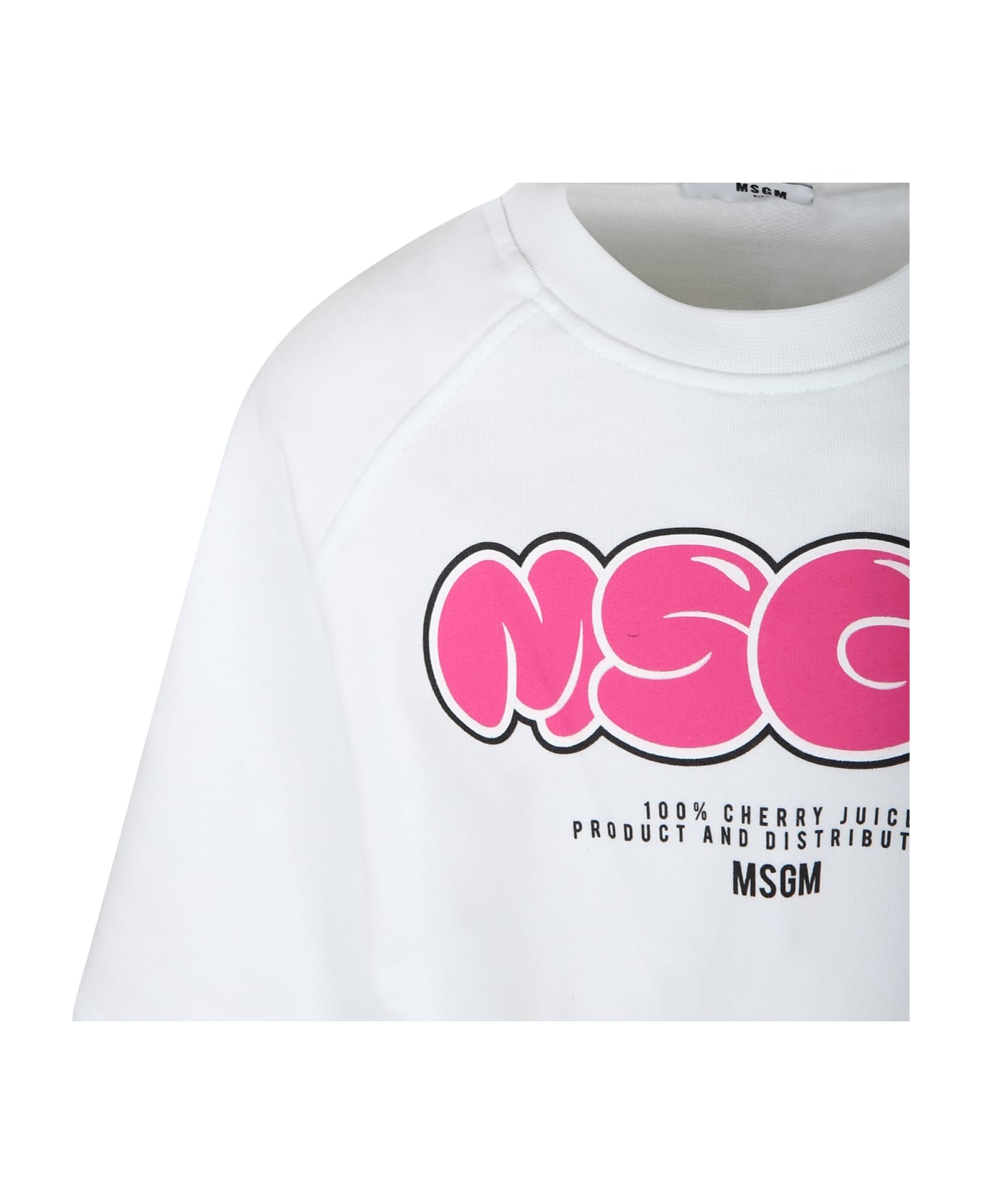 MSGM White Crop Sweatshirt For Girl With Logo - White