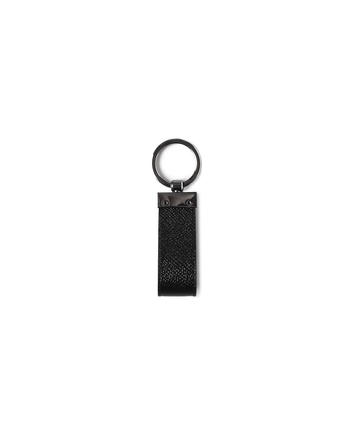 Dolce & Gabbana Calfskin Keychain With Logoed Plate - Black