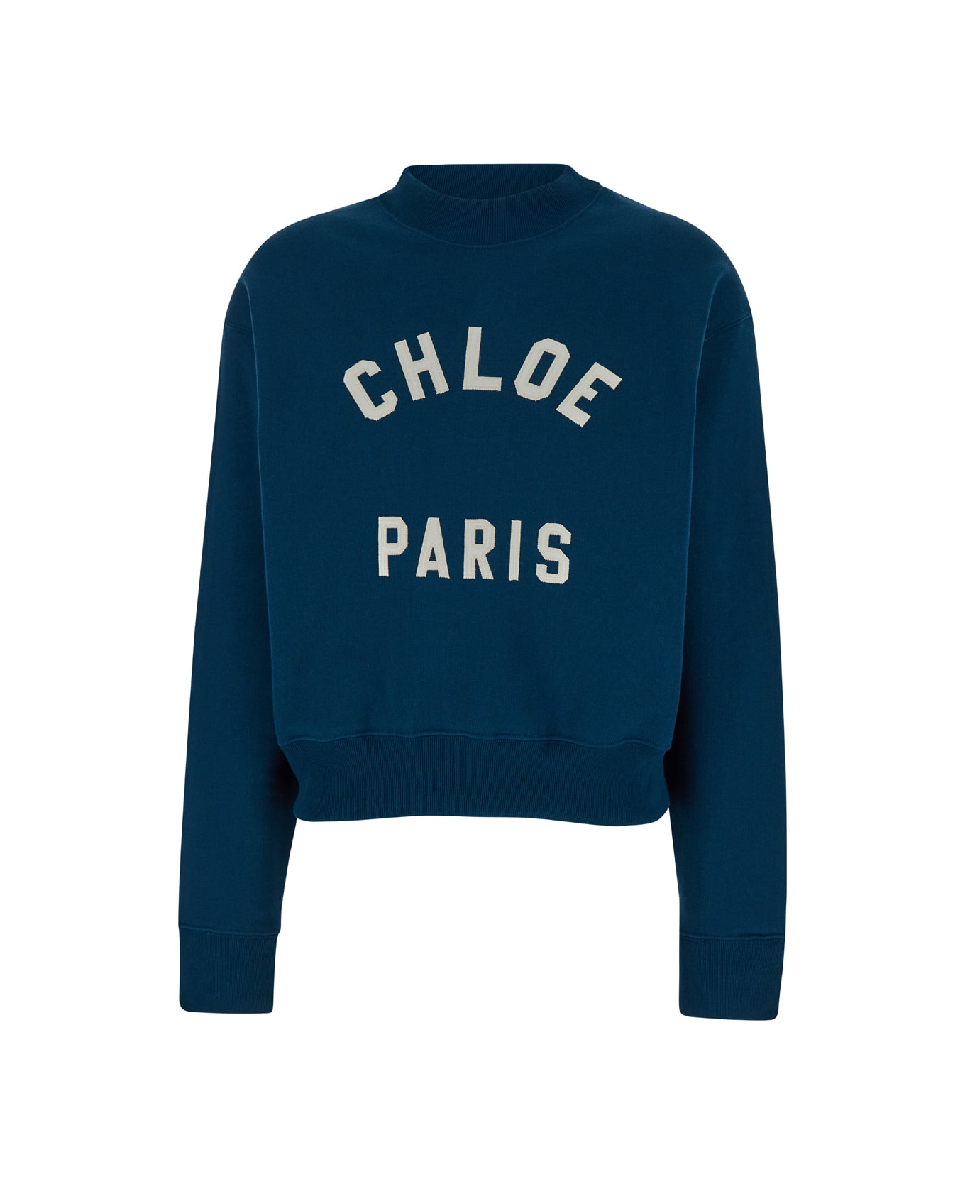 Chloé Blue Crewneck Sweatshirt With Logo Lettering Print In Cotton Woman - Blu