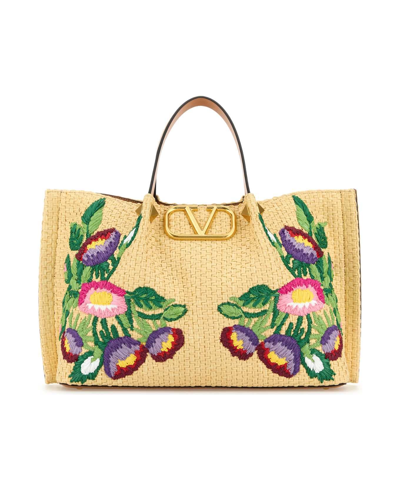 Valentino Garavani Raffia Vlogo Signature Handbag - NATURALEMULTICOLORNATURALCAMEL