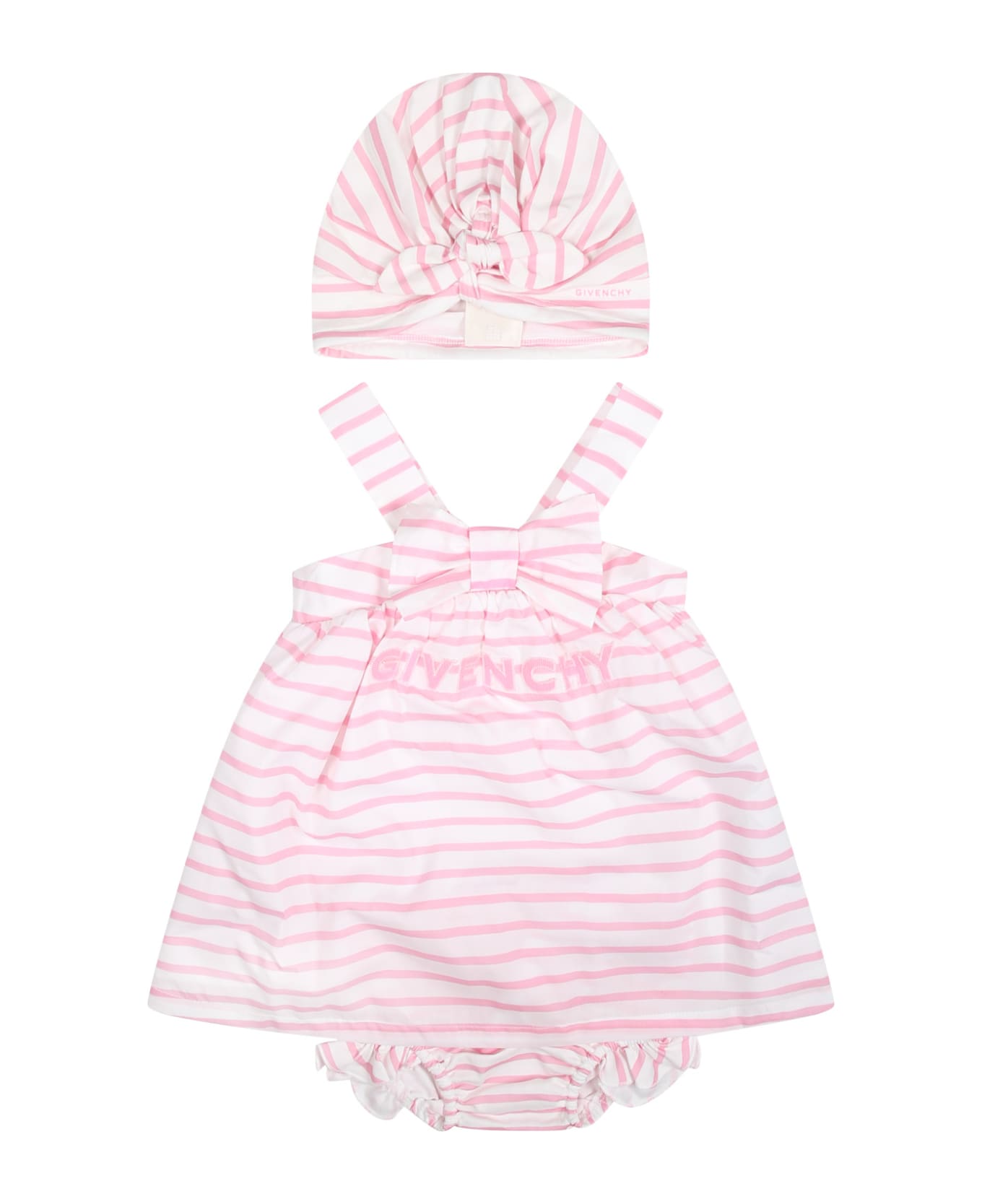 Givenchy Pink Dress For Baby Girl With Stripes - Pink