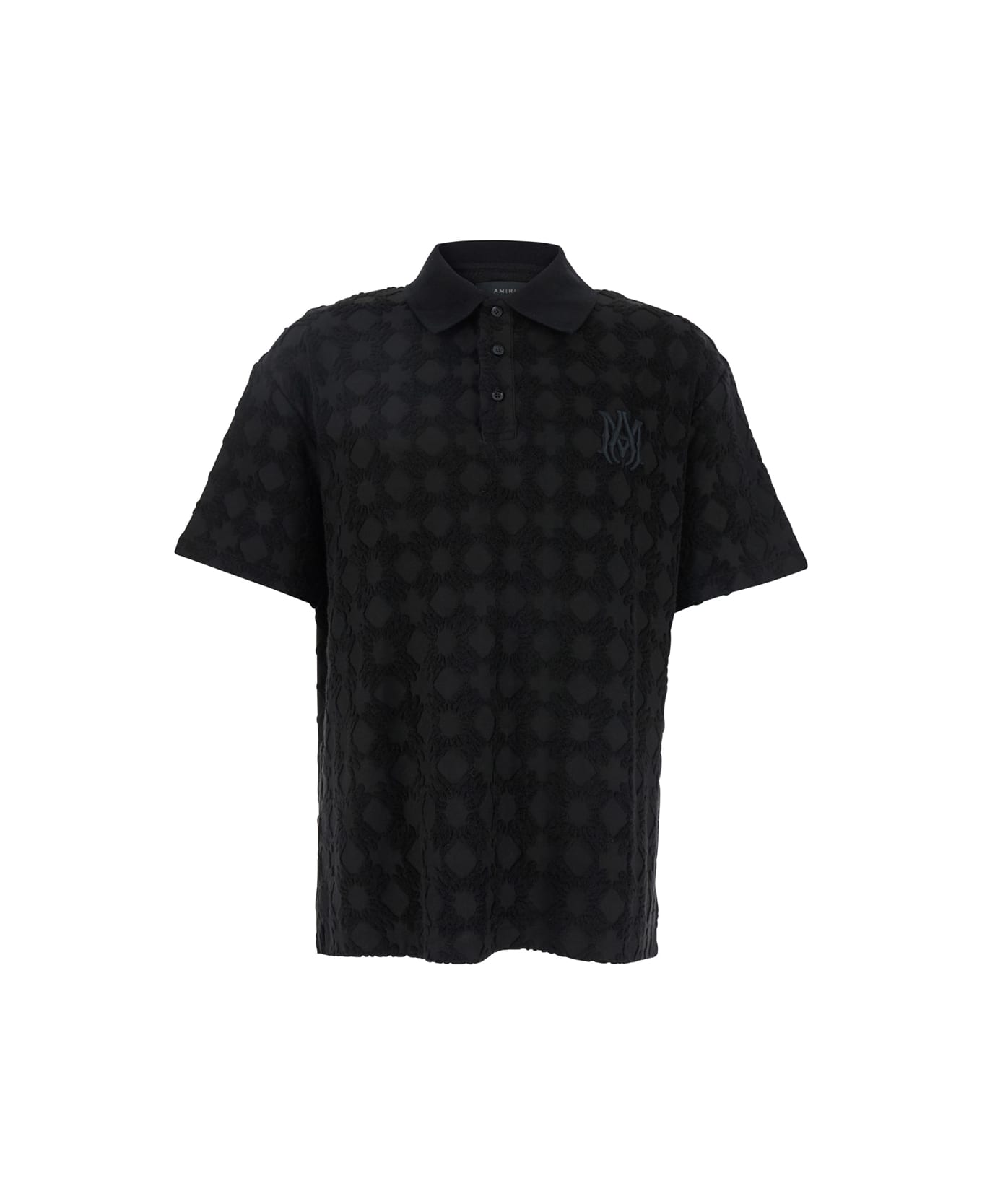 AMIRI 'ma Quad' Black Polo With All-over Motif And Logo Detail On The Chest In Cotton Blend Man - Black