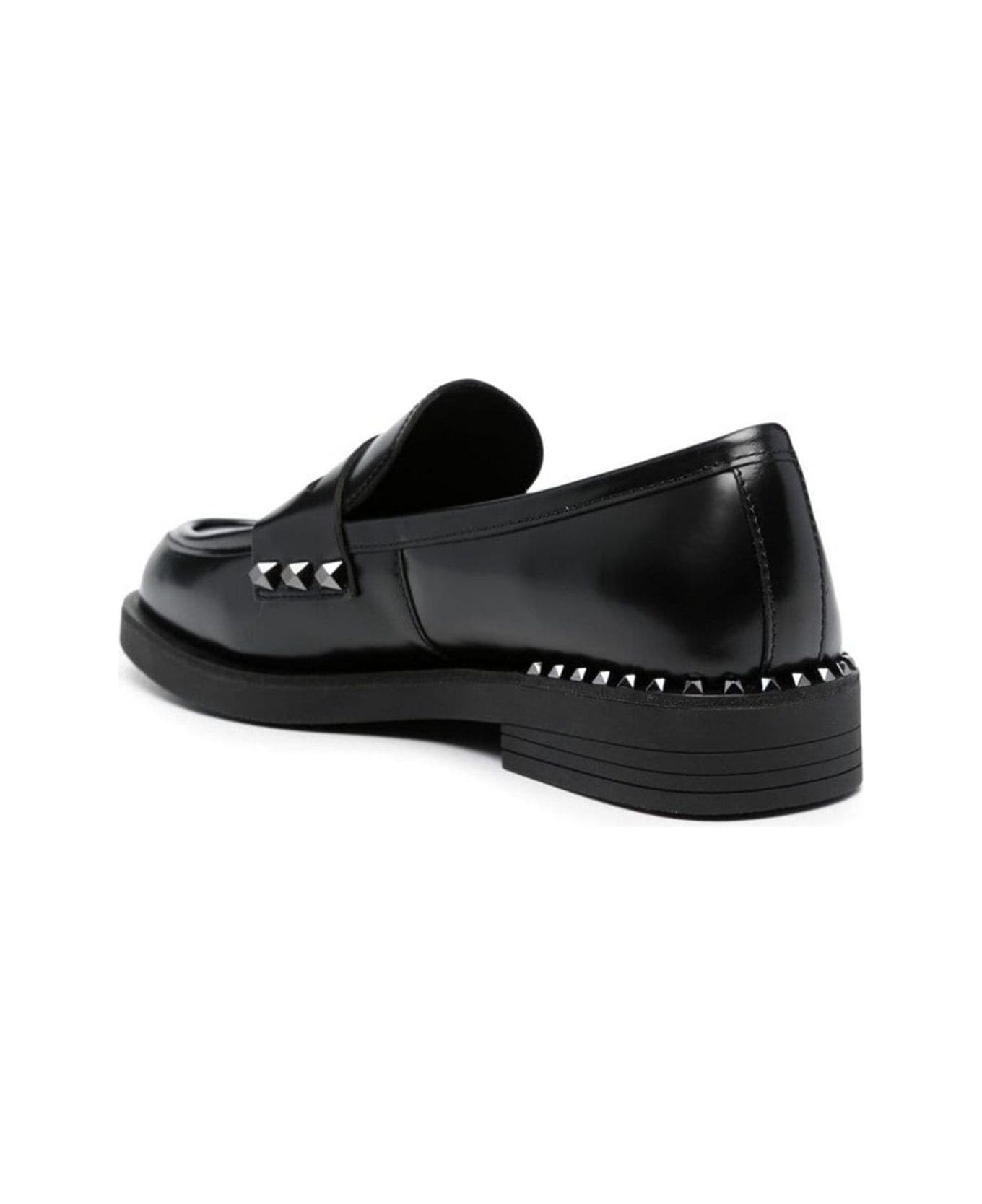 Ash Studs Detailed Round Toe Loafers - BLACK