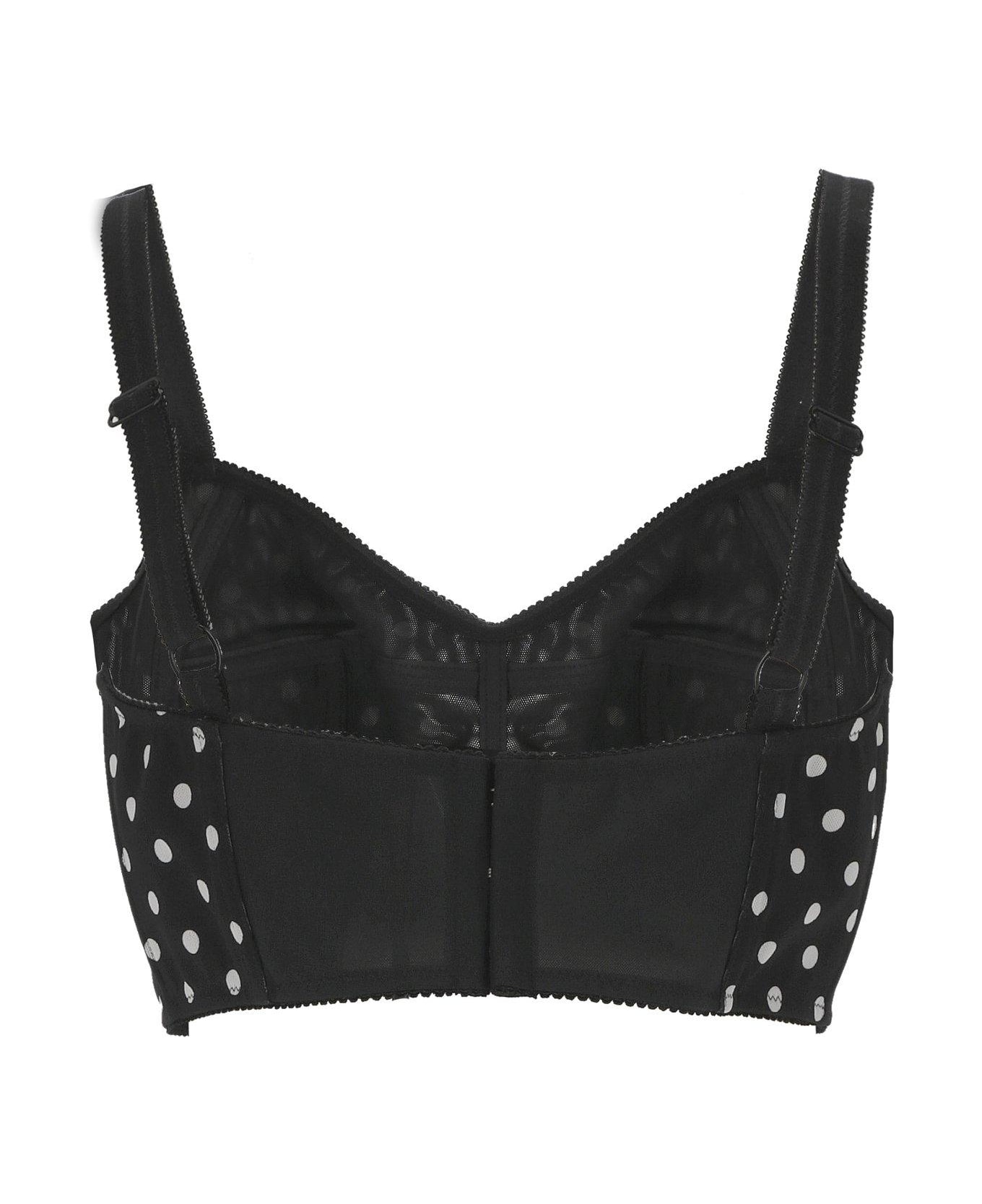 Dolce & Gabbana Polka-dot Marquisette Corset Top - Black