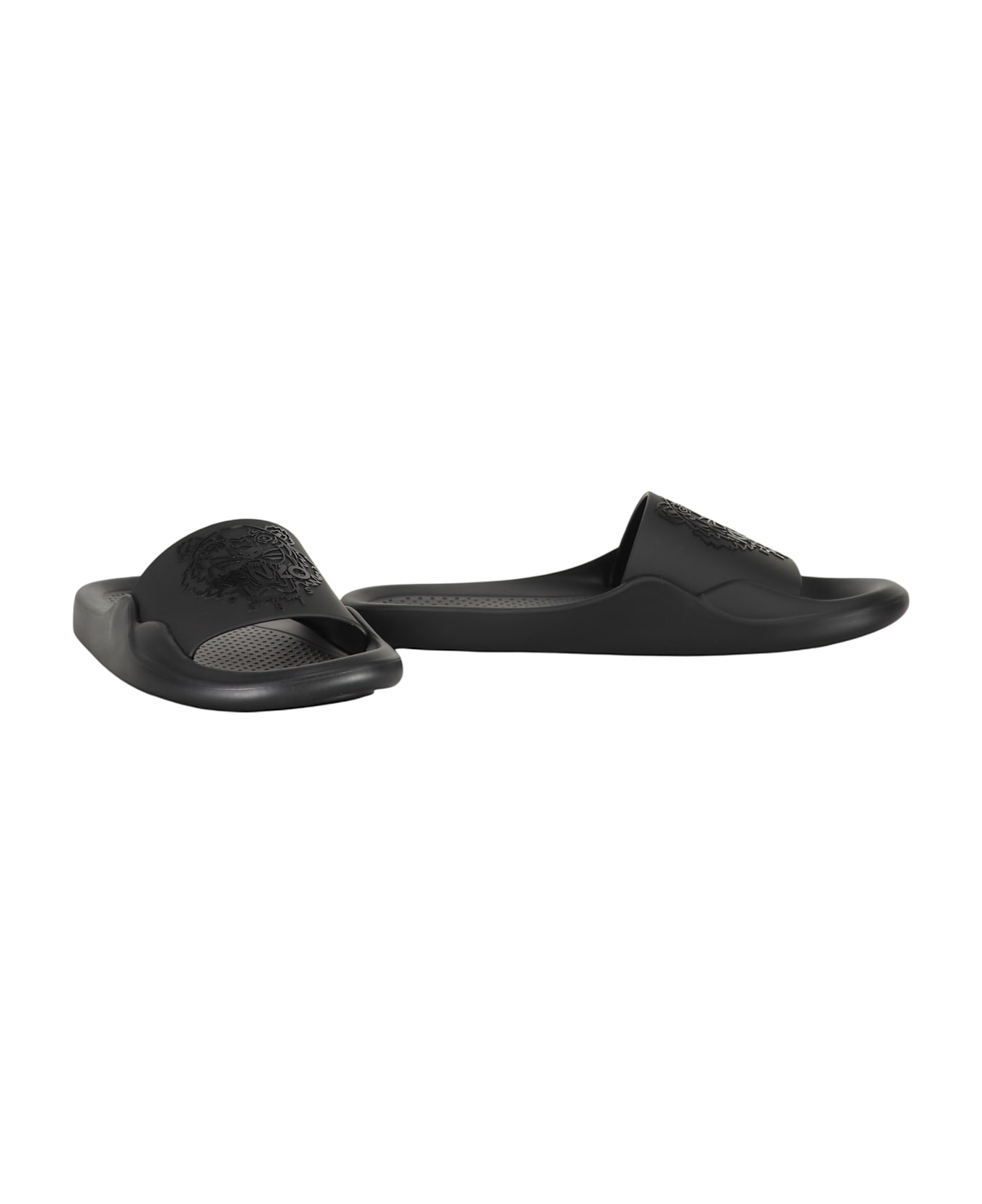 Kenzo Logo Detail Rubber Slides - black