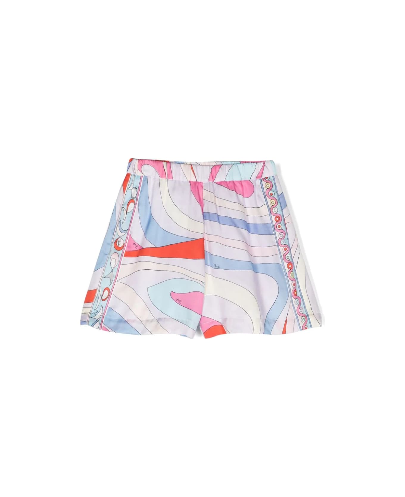 Pucci Shorts With Light Blue/multicolour Iride Print - Blue ボトムス