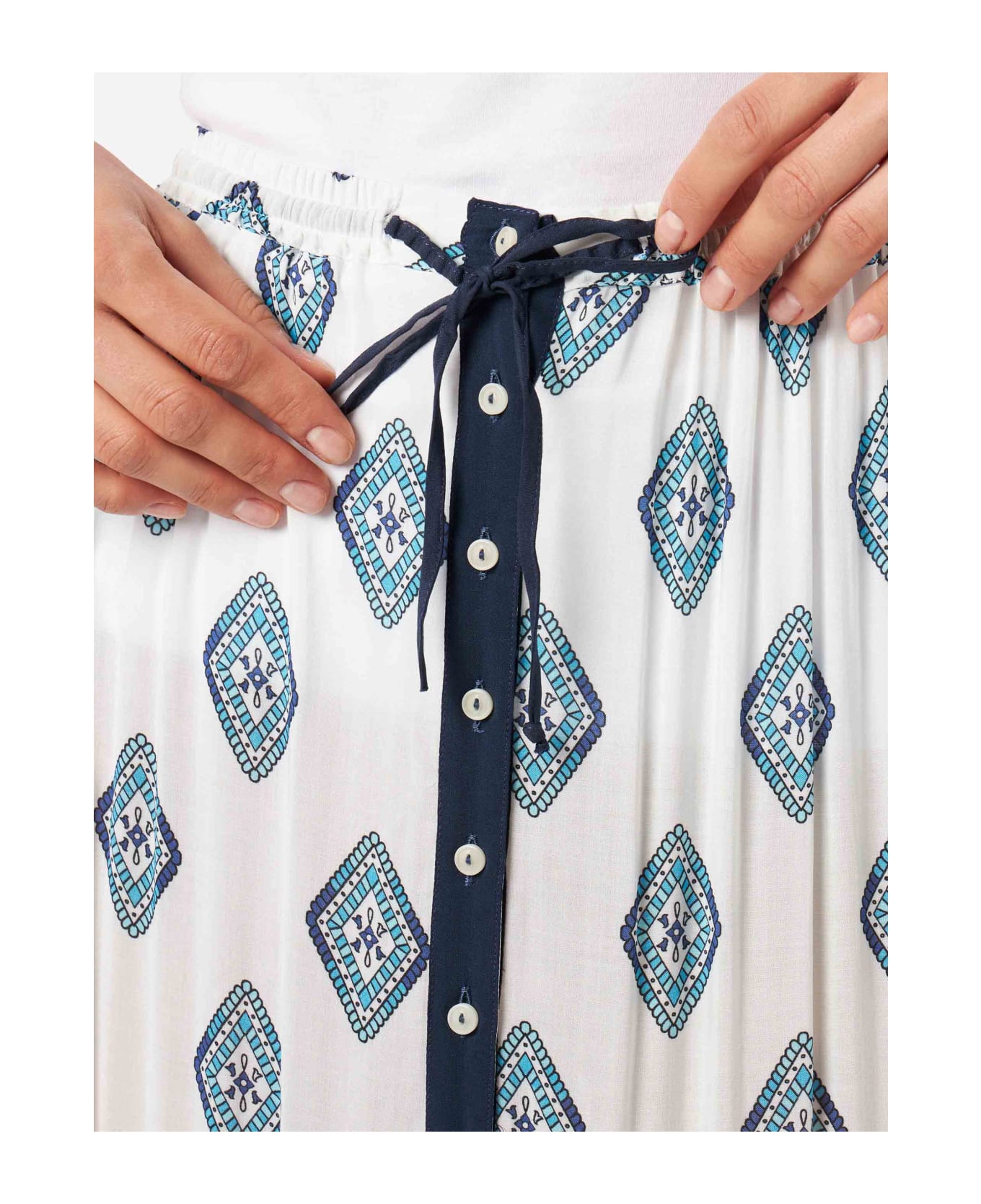 MC2 Saint Barth Light Blue Flower Gipsy Print Long Skirt - WHITE