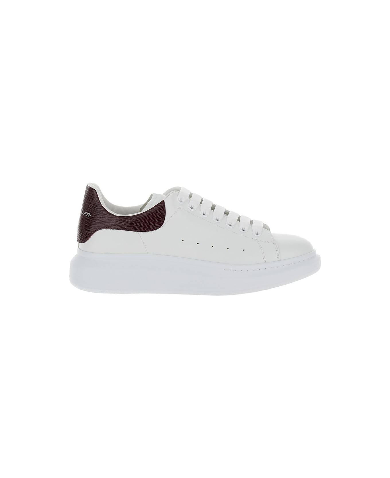 Alexander McQueen White Leather Sneakers With Burgundy Leather Heel - WHITEBURGUNDY