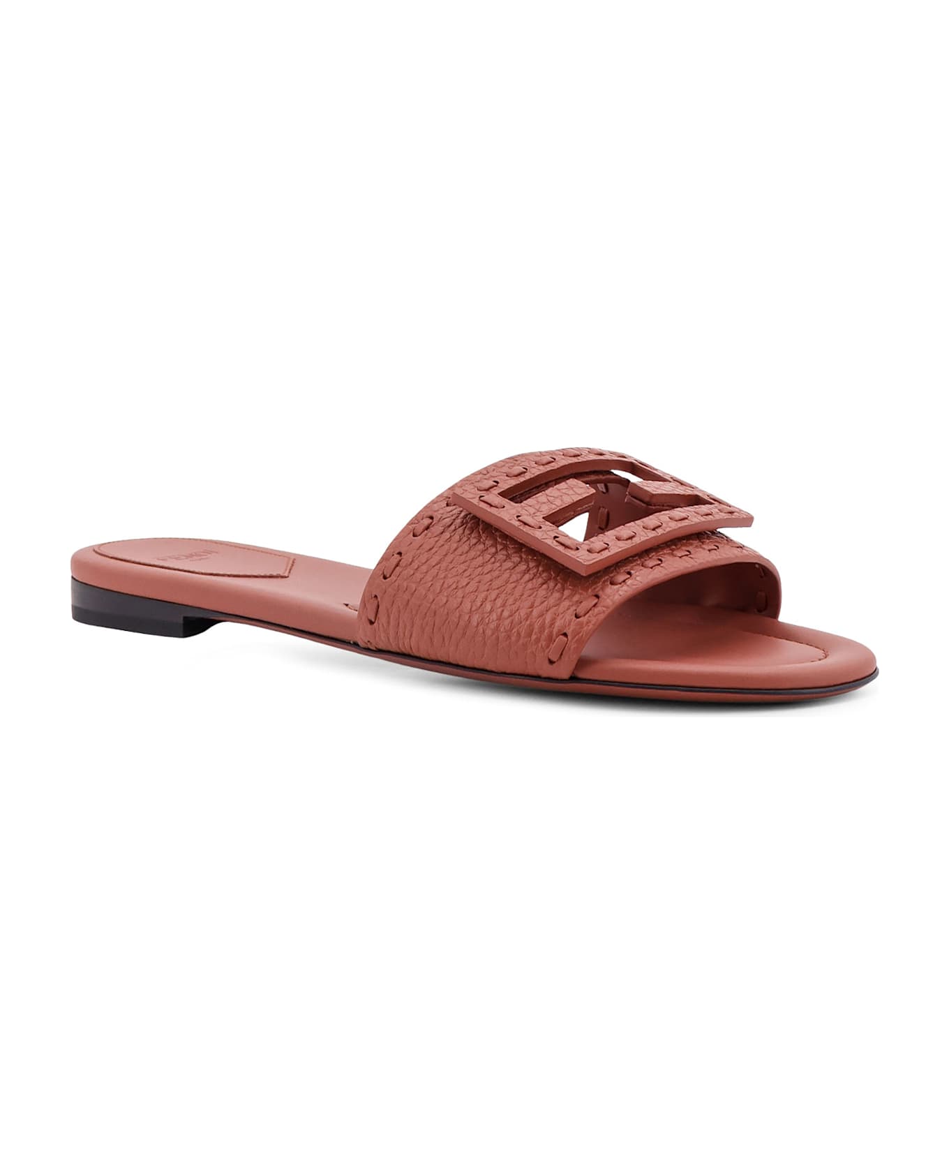 Fendi Baguette Leather Slides With Macro Selleria Topstitches - Brown