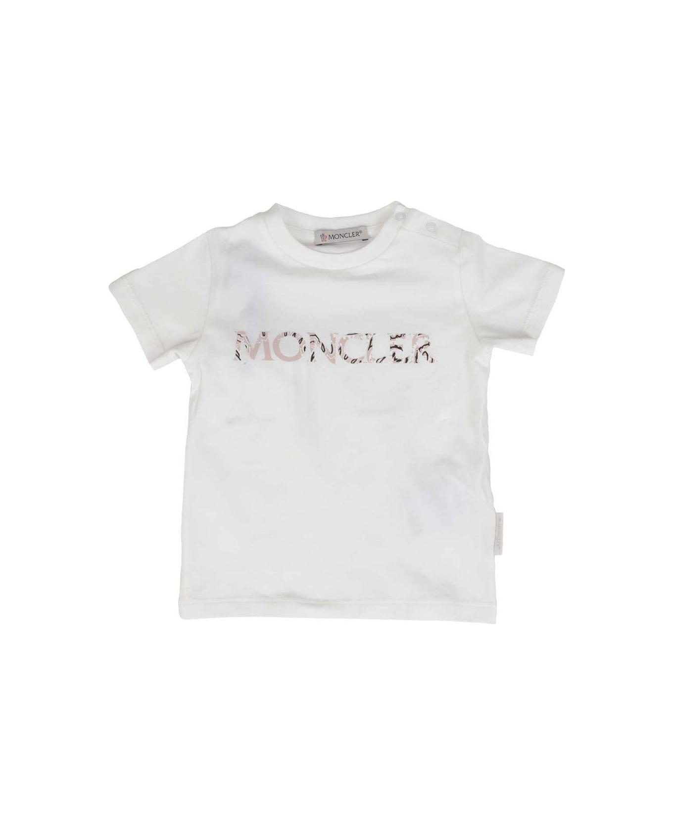 Moncler Logo Printed Crewneck T-shirt - WHITE