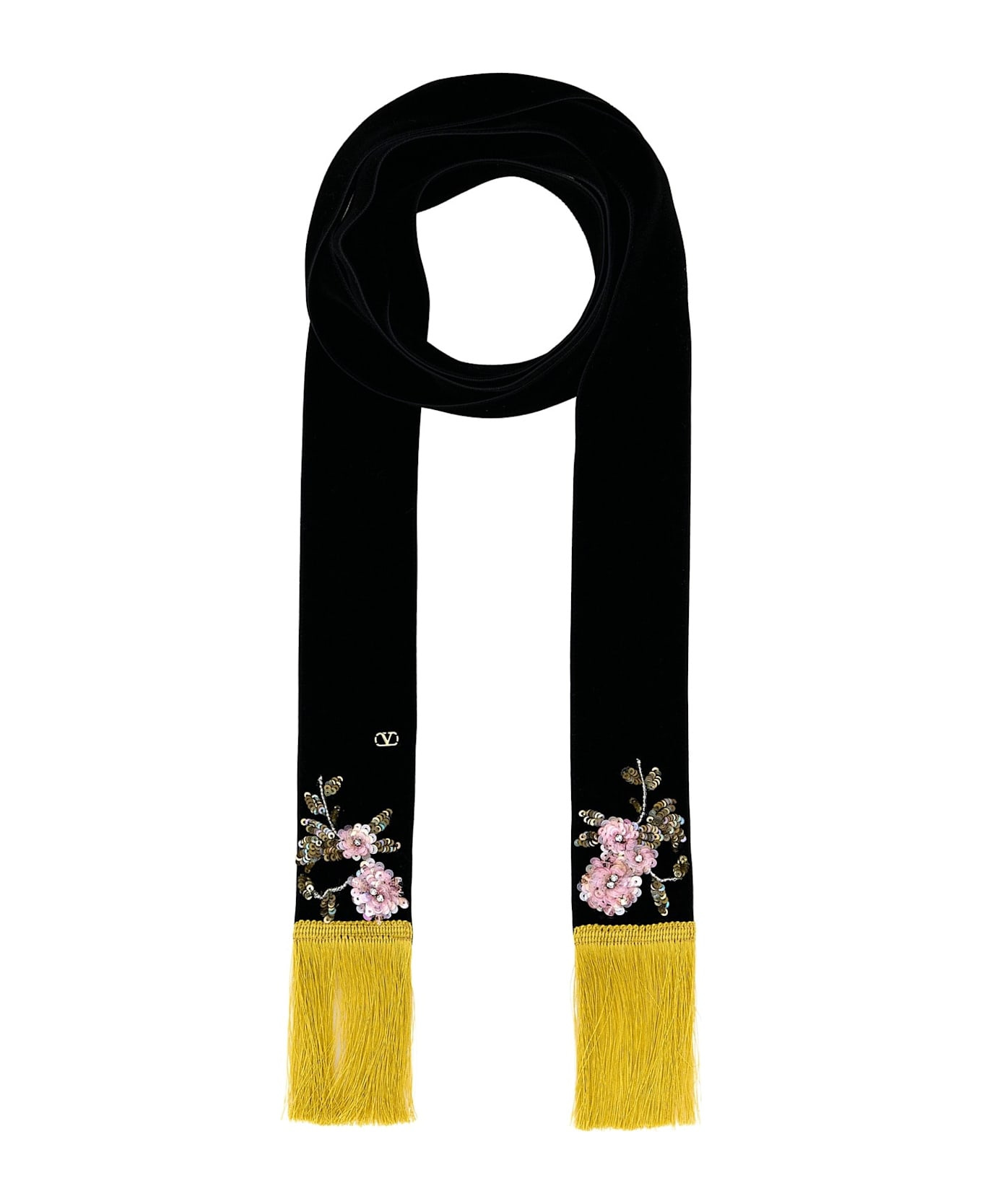 Valentino Garavani Black Velvet Scarf - NEROSENAPEVERDEACQUAMLTCORO