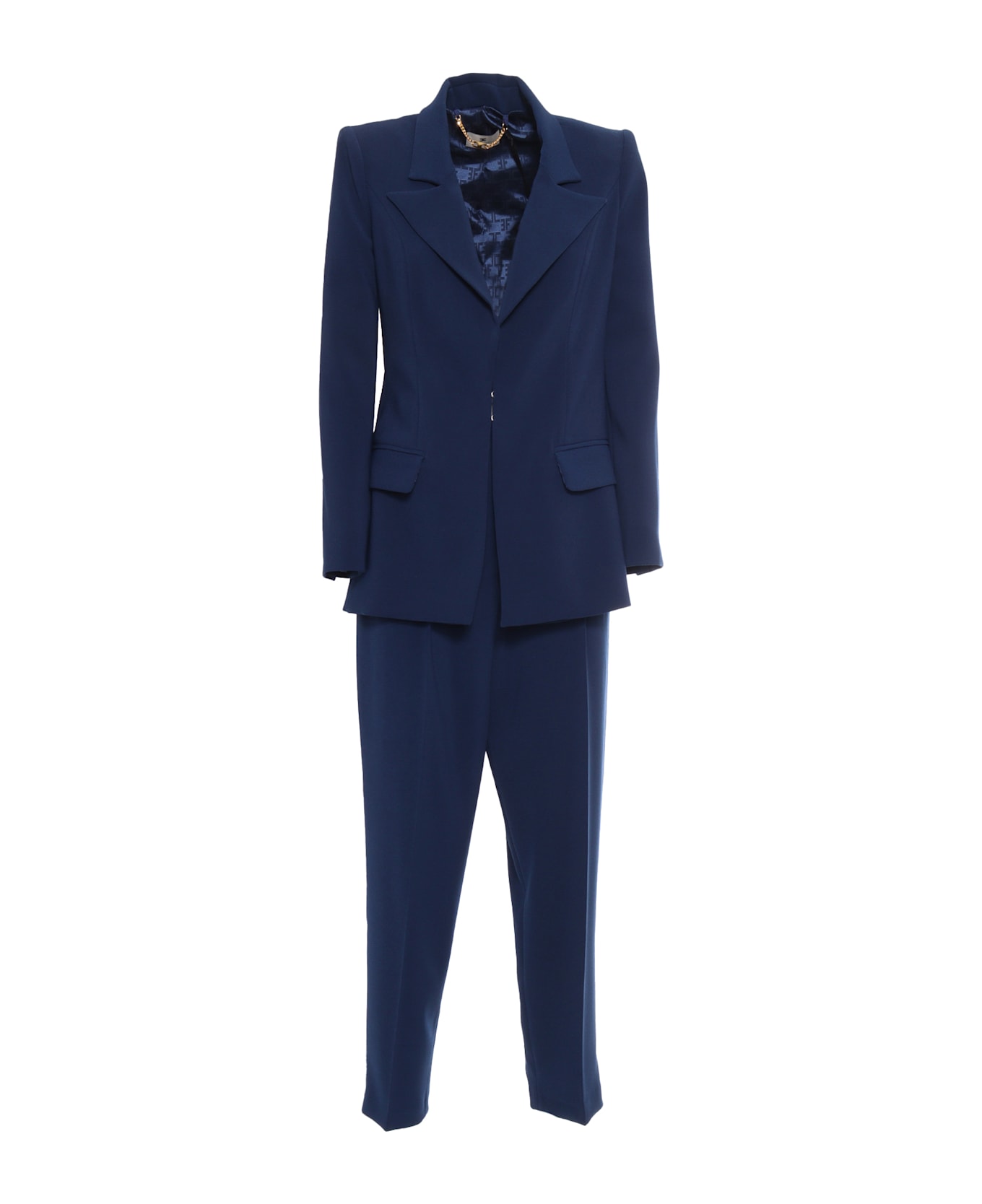Elisabetta Franchi Logo Decoration Crêpe Suit - BLUE