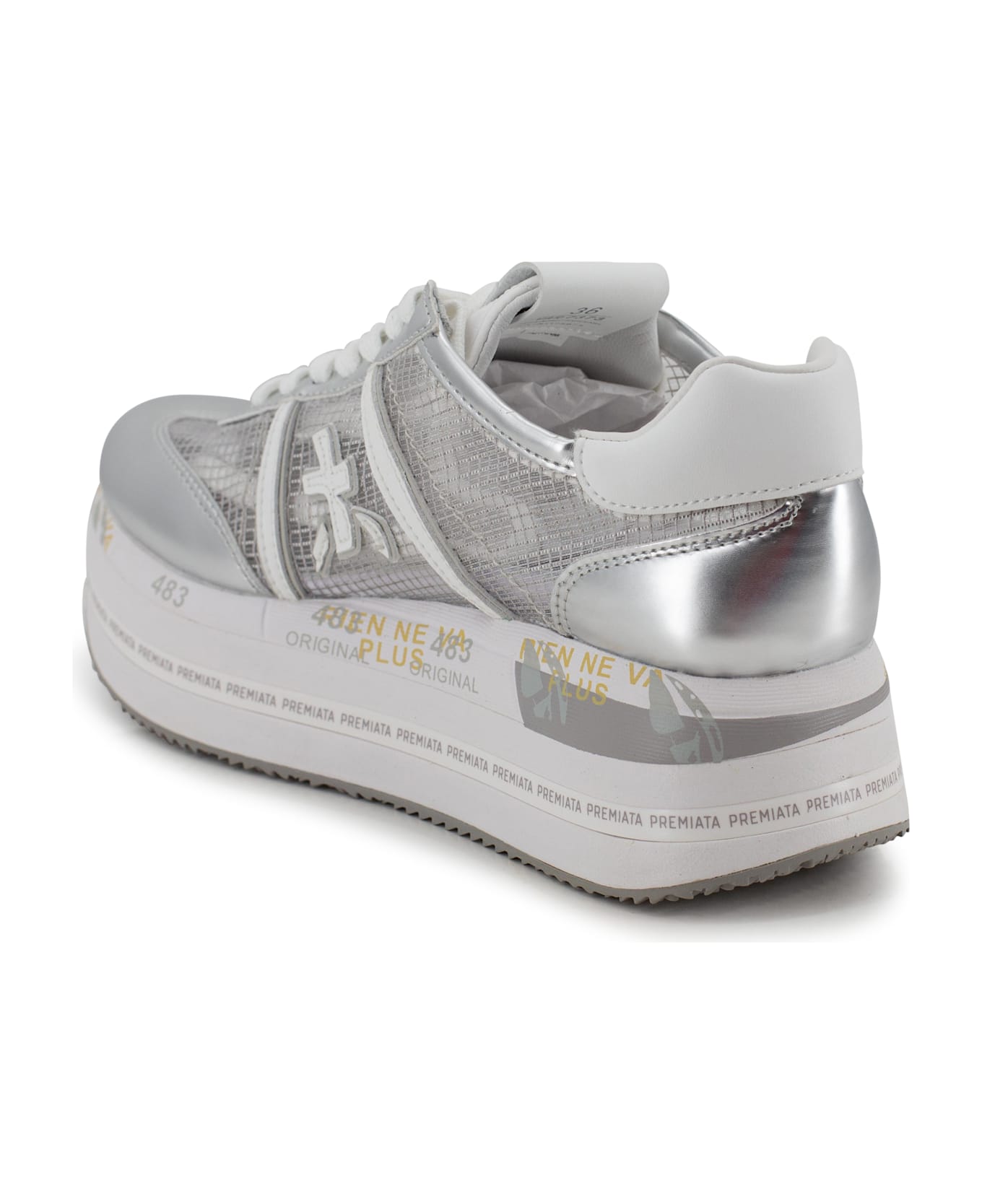 Premiata Beth Sneakers In Silver Leather And Fabric - Silver