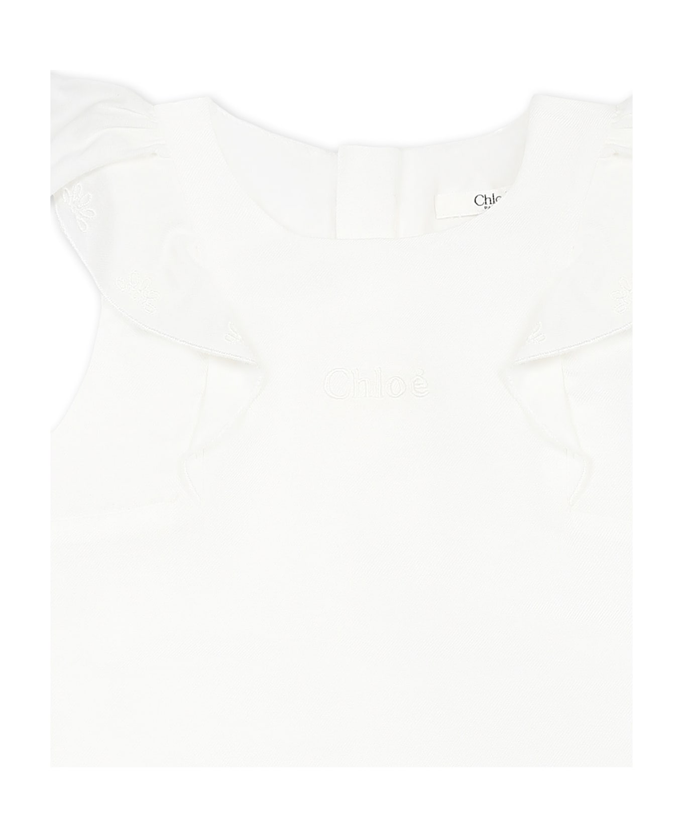 Chloé White Romper For Baby Girl With Logo - White