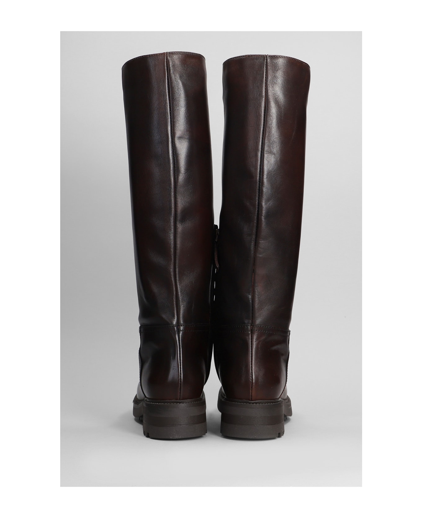 Julie Dee Low Heels Boots In Dark Brown Leather - dark brown