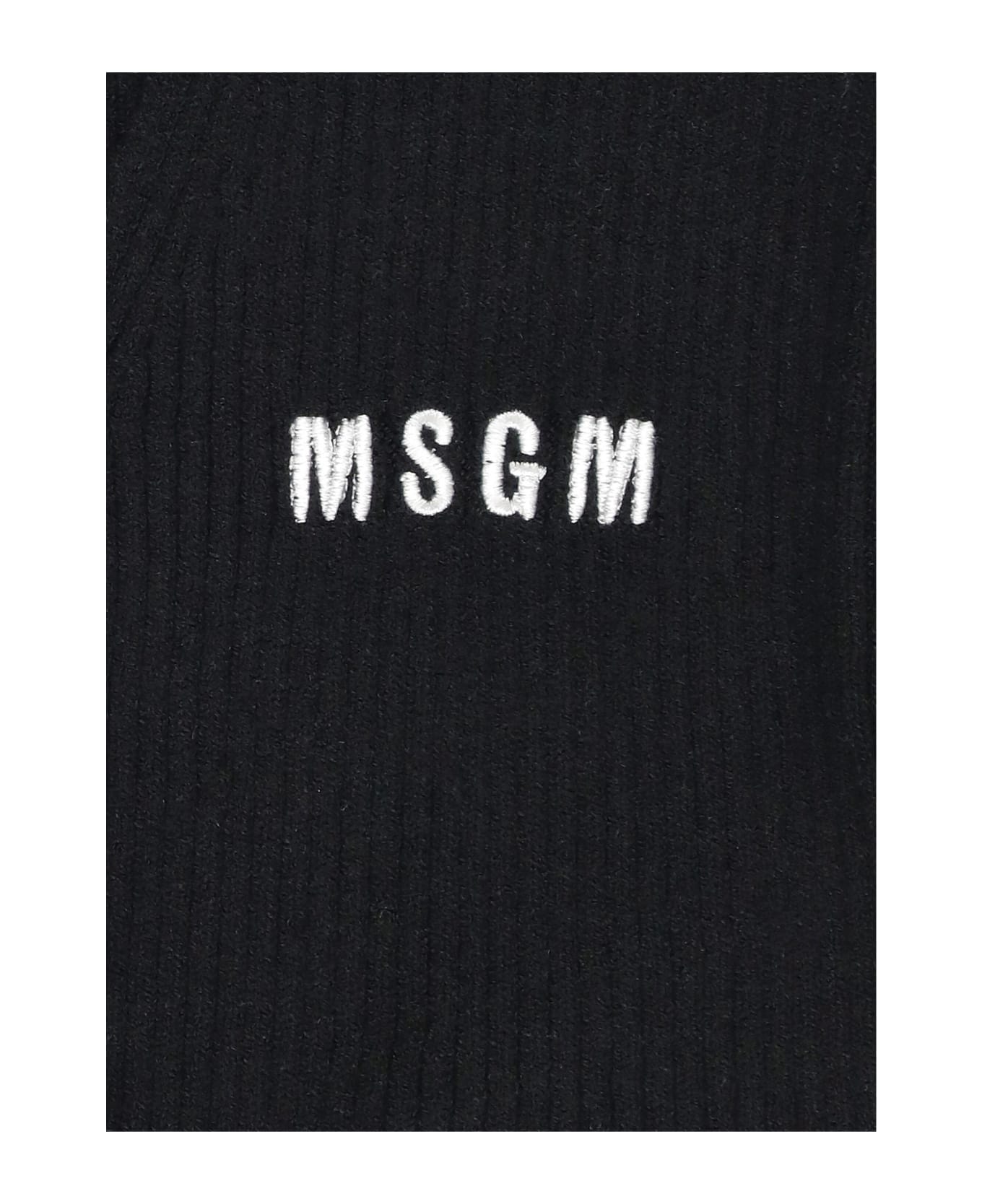 MSGM Cropped Cardigan With Logo - Black