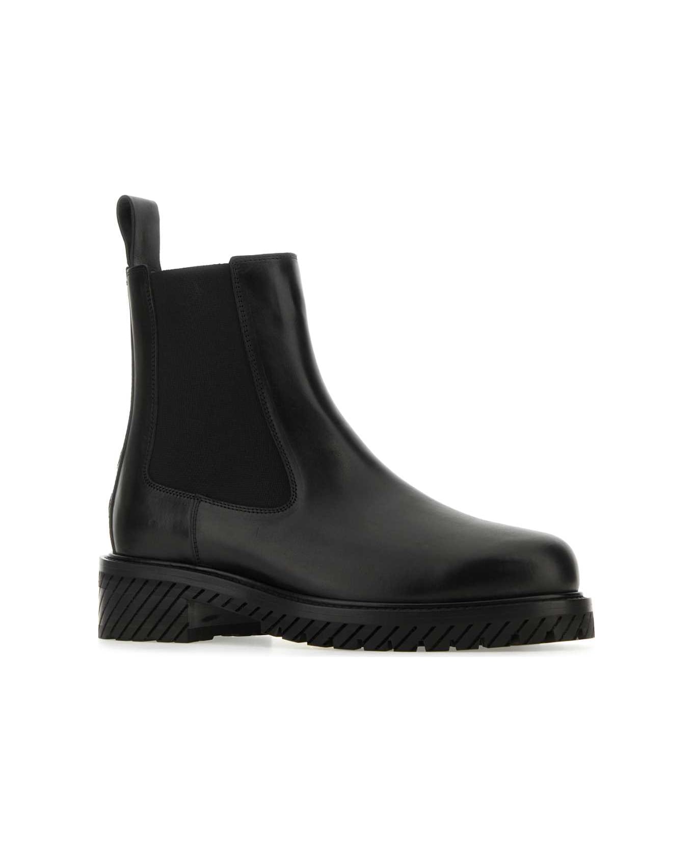 Off-White Black Leather Combat Ankle Boots - BLACKBLAC