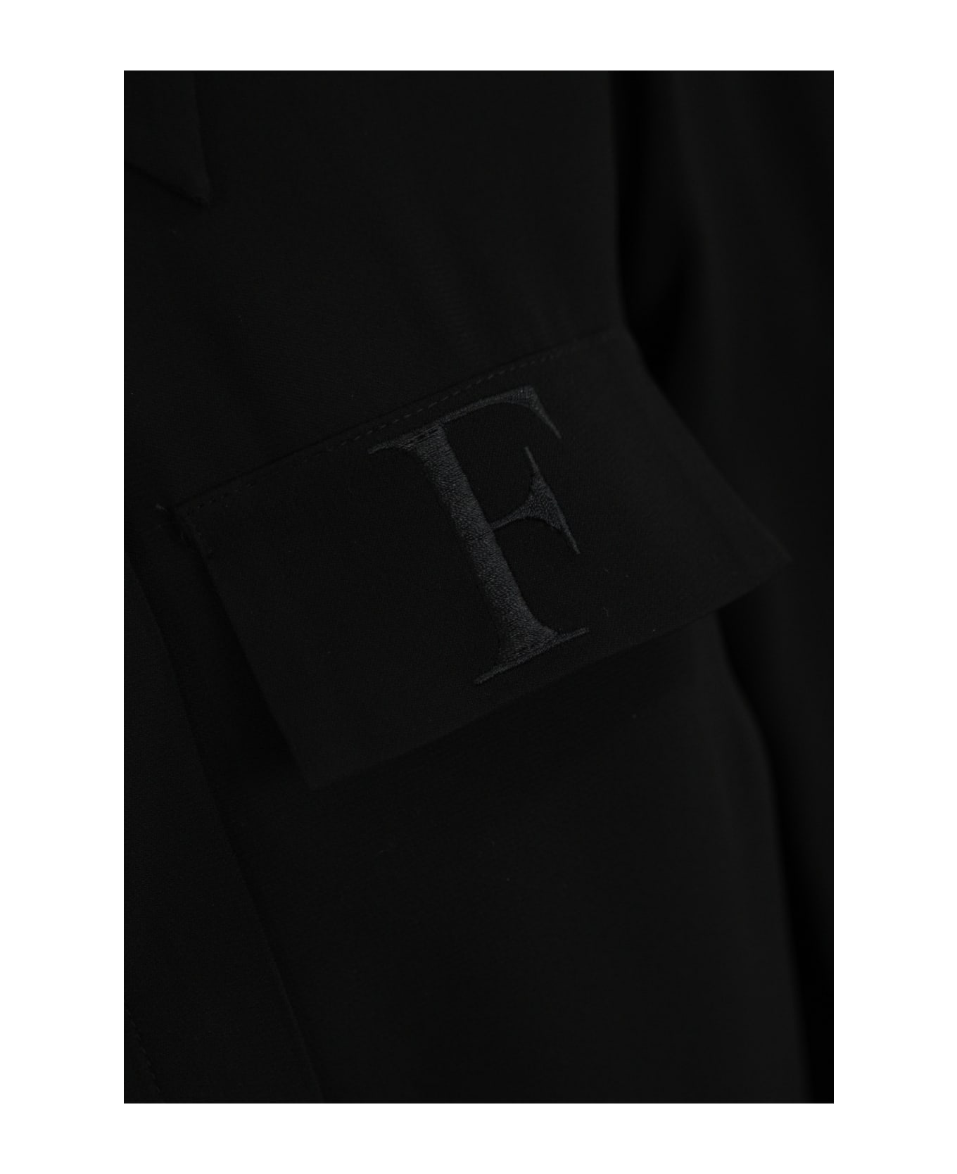 Elisabetta Franchi Georgette Shirt With Embroidered Flaps - Nero