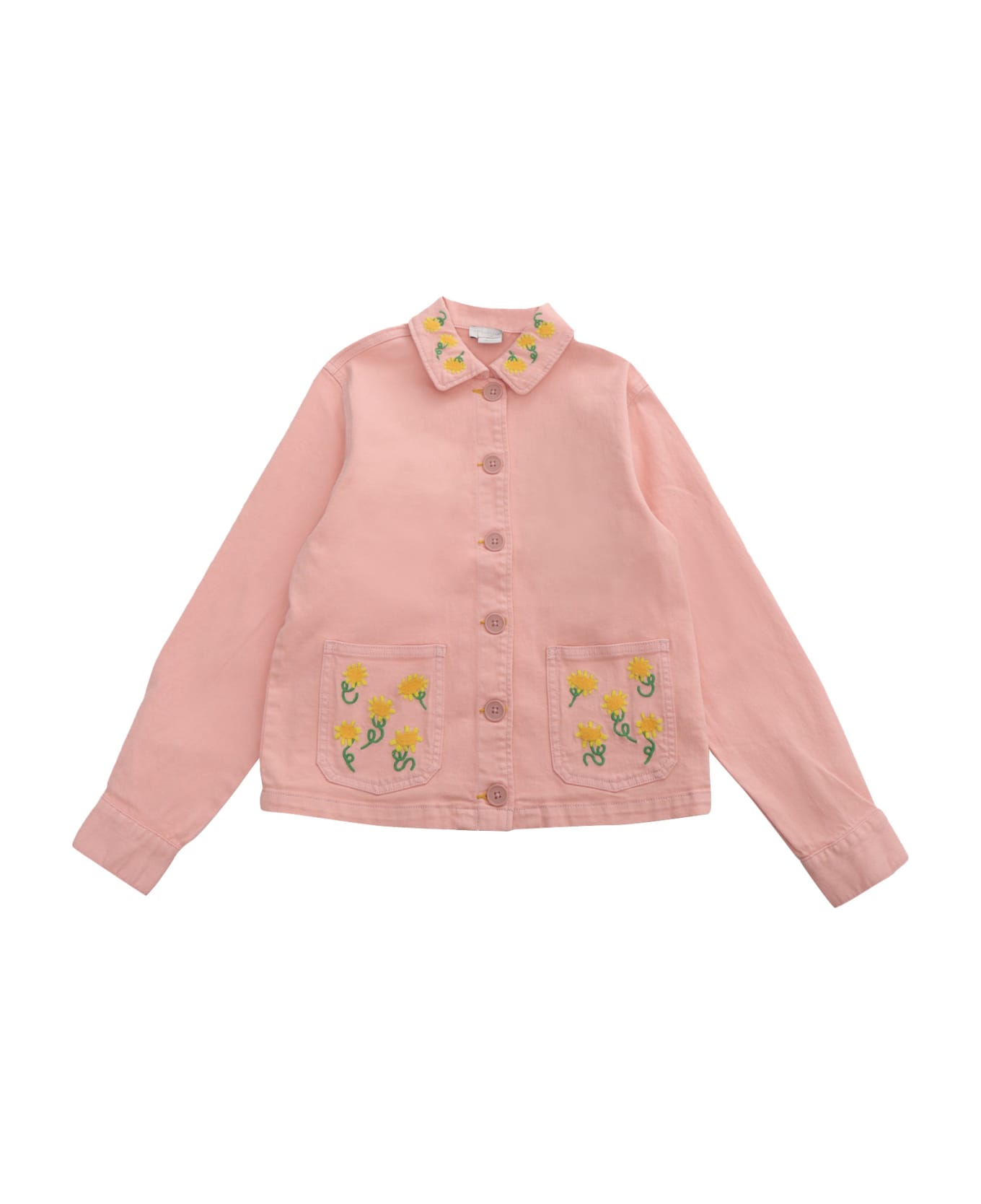Stella McCartney Kids Pink Denim Jacket With Flowers - PINK コート＆ジャケット