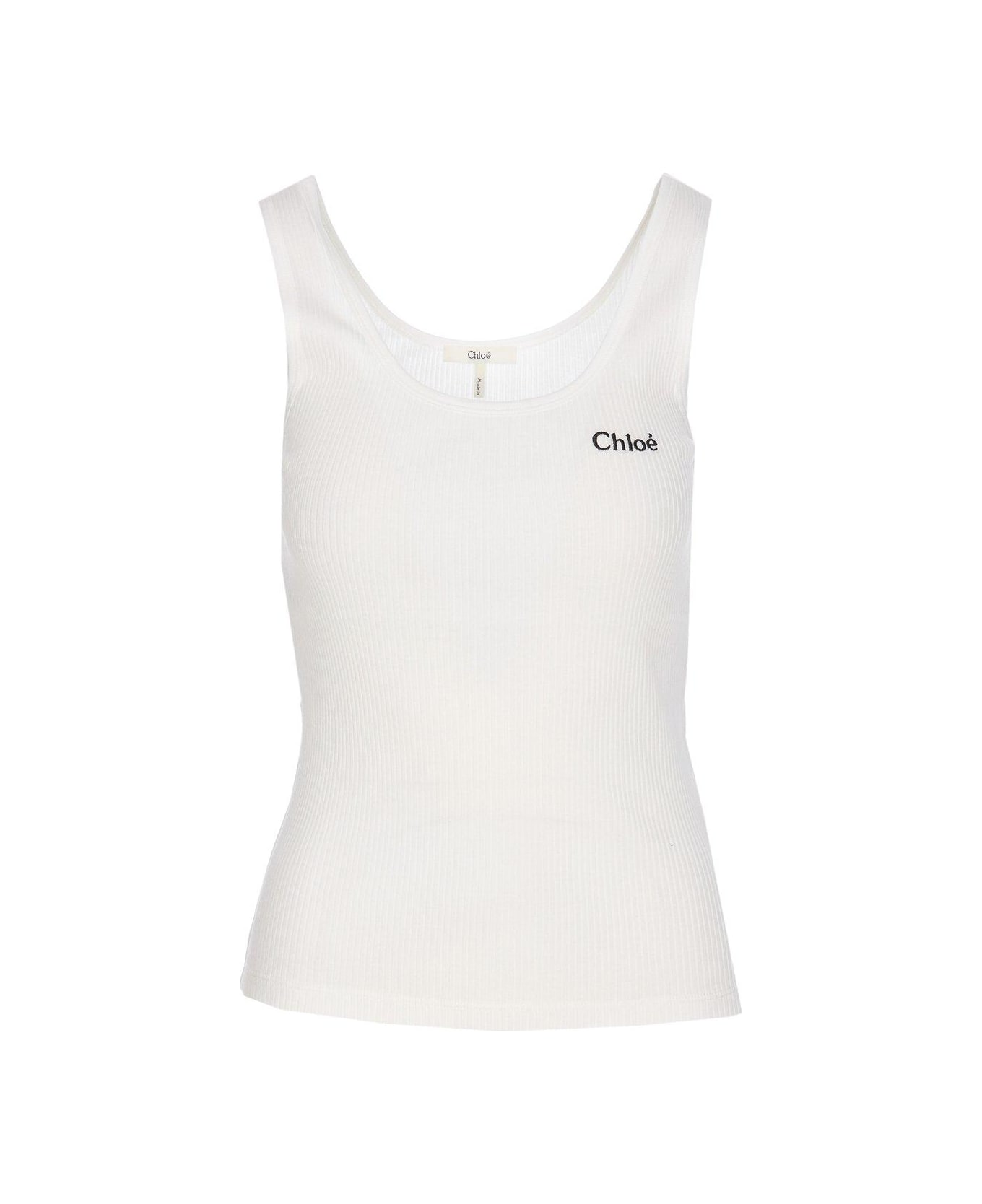 Chloé Logo Embroidered Ribbed Tank Top - Bianco
