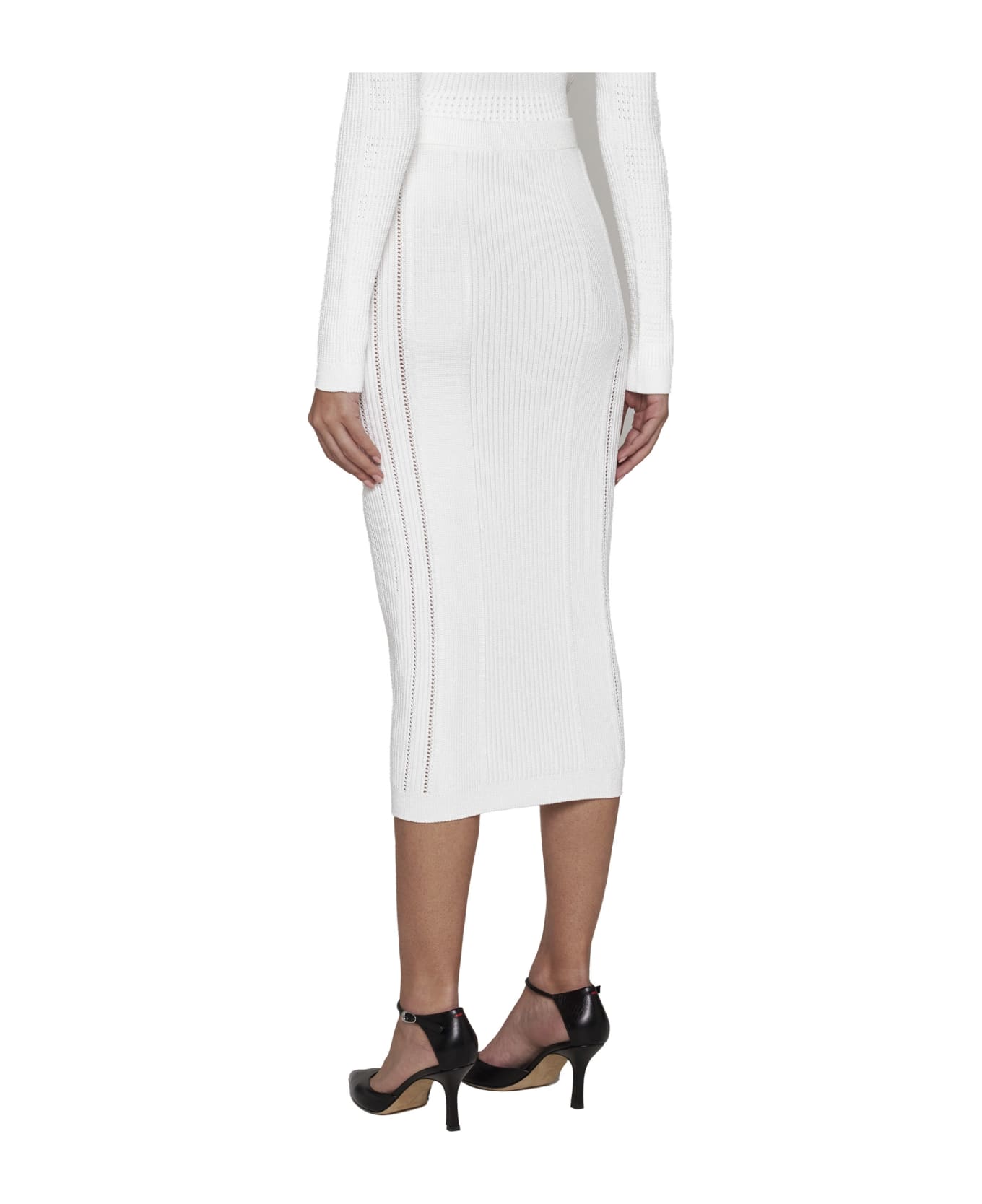 Balmain Logo Button Midi Skirt - White スカート