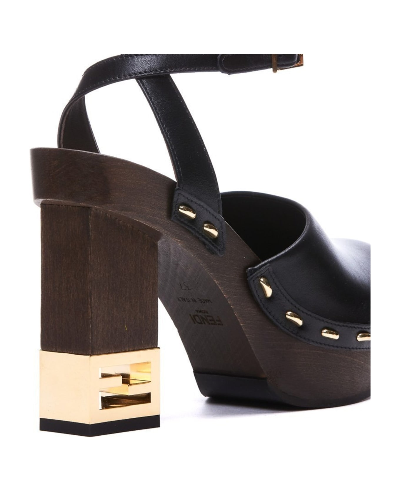 Fendi Decorative Heel Leather Pumps - Black