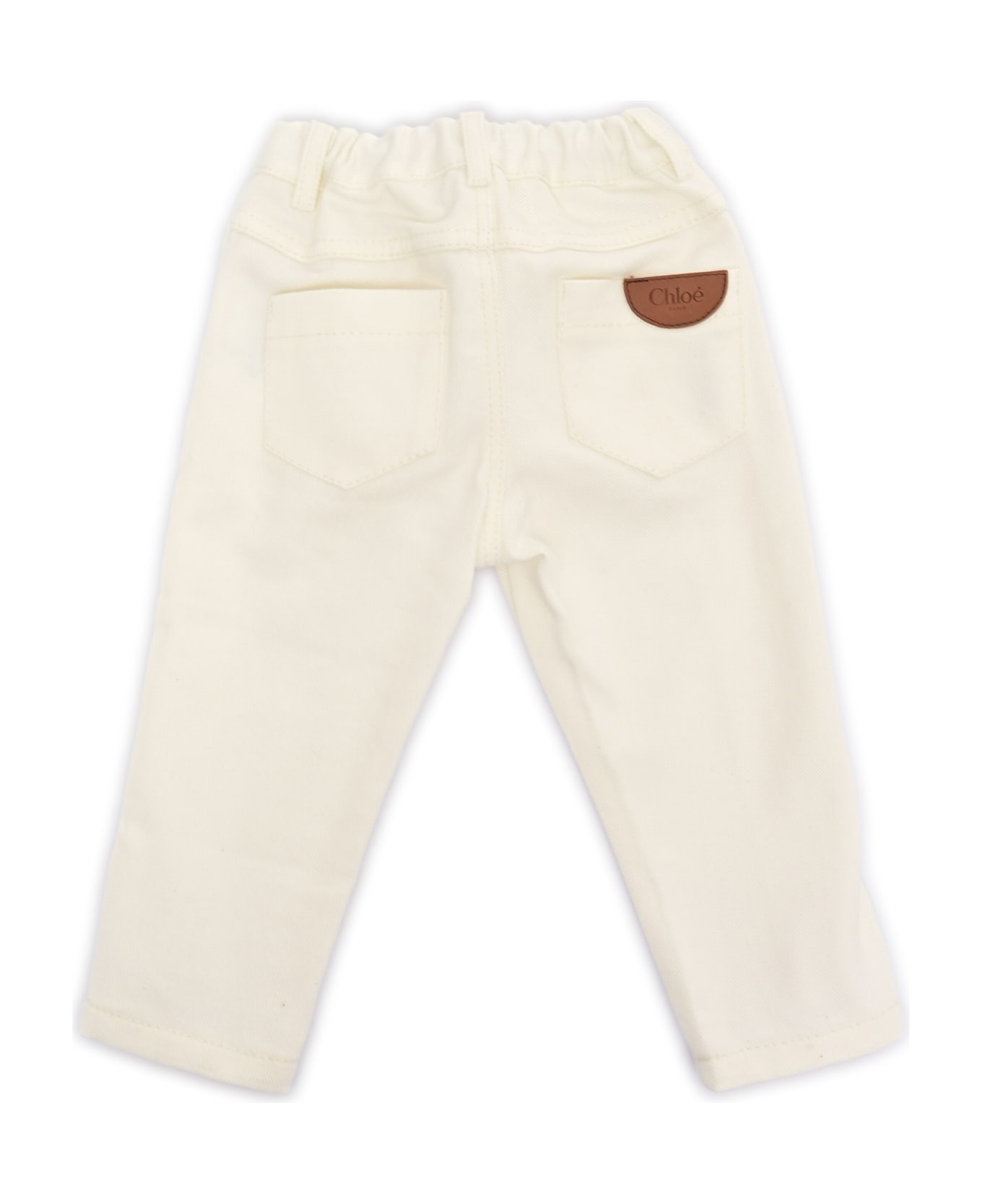 Chloé Five-pocket Organic Drill Pants With Scallops On Front. Waist And Zipper Fly Closure, Chlo Branded Button. Chlo Paris" Cow Leather Label At Back (leat - WHITE