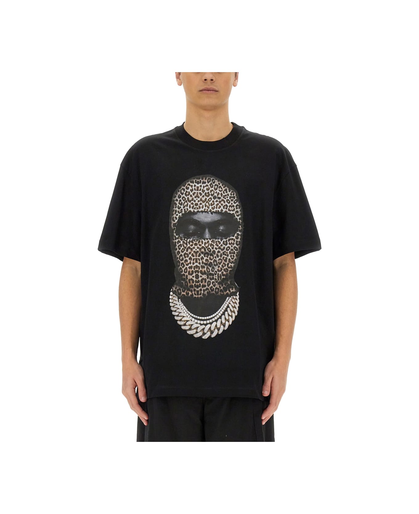 ih nom uh nit Leopard Mask Print T-shirt - Black