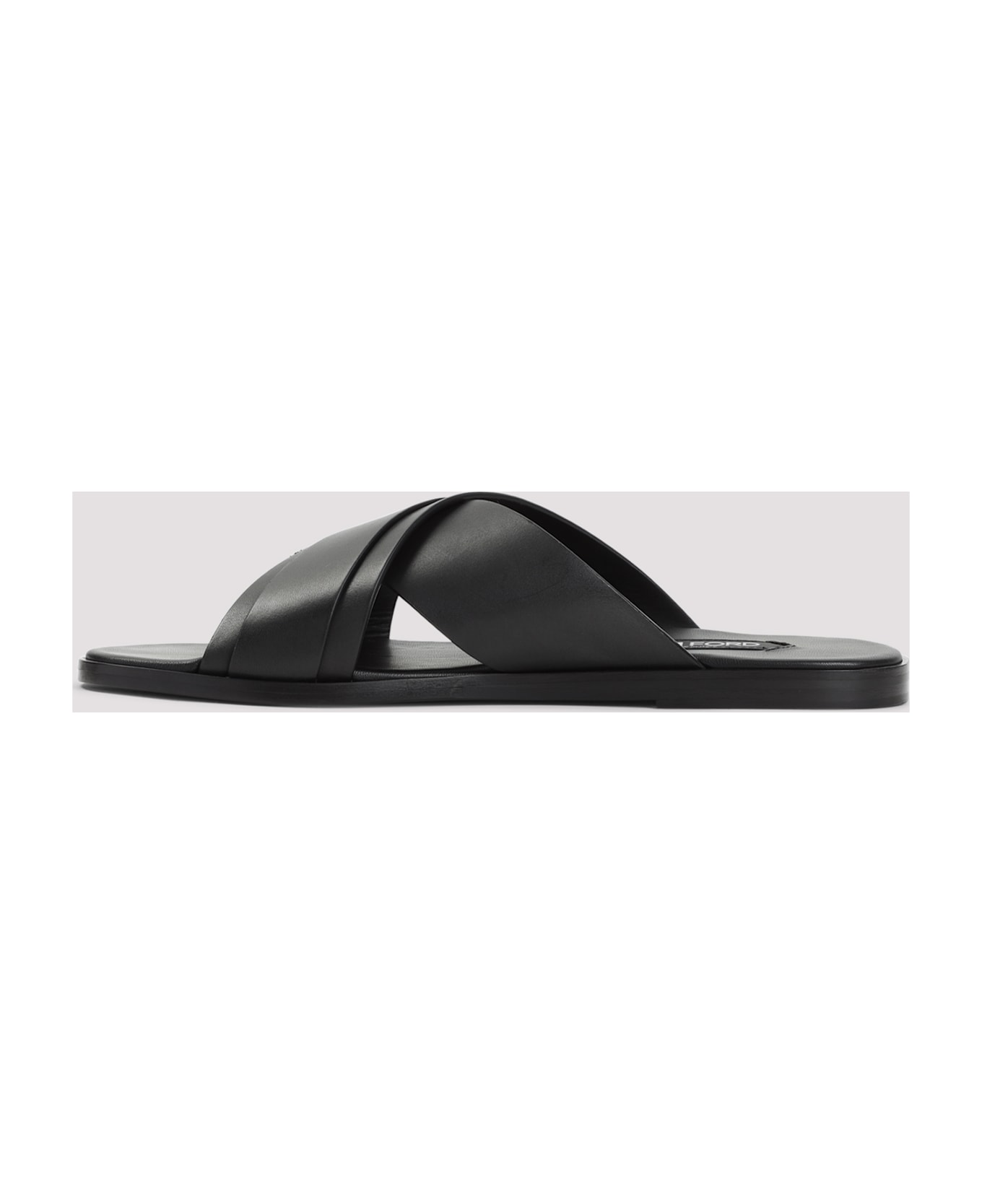 Tom Ford Black Leather Slippers - BLACK