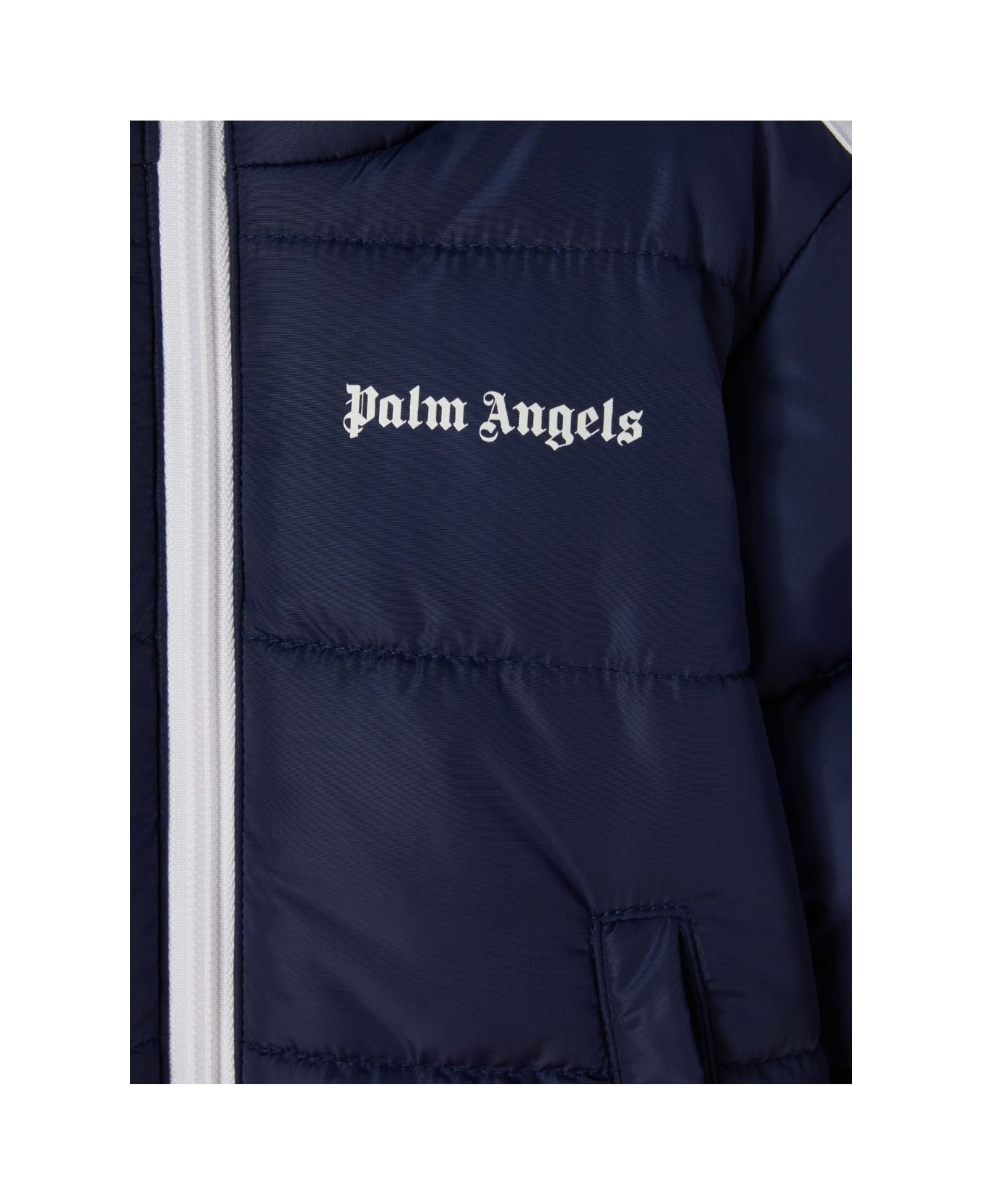 Palm Angels Blue Puffer Jacket With Logo - Blue コート＆ジャケット