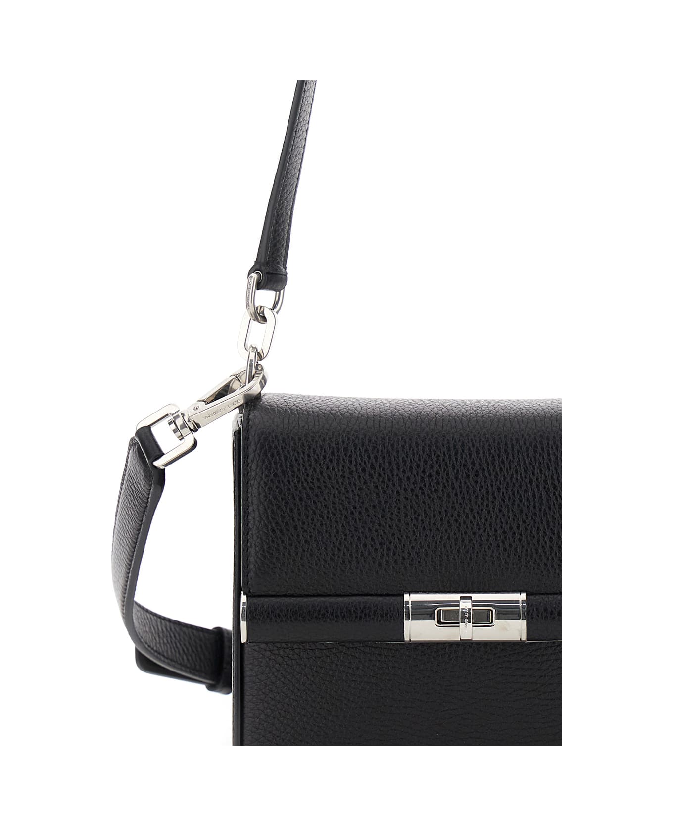 Dolce 
Gabbana 
marlene
 Black Shoulder Bag With Twist Closure And Logo On The Back In Hammered Leather Man - Black
