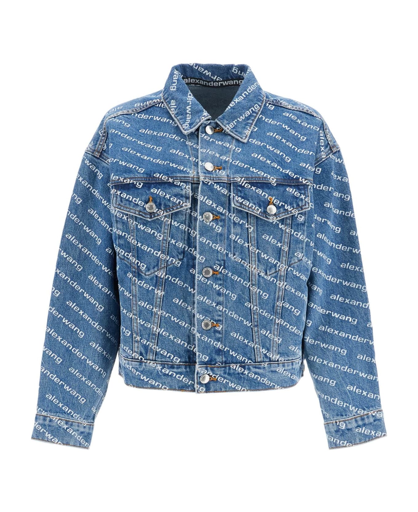 Alexander Wang Denim Logoed Jacket - DEEP BLUE/WHITE (Blue)