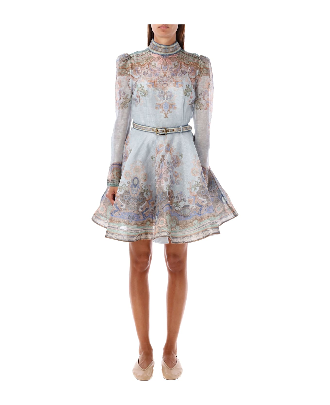 Zimmermann Eden Belted Mini Dress - BLUE PASLEY