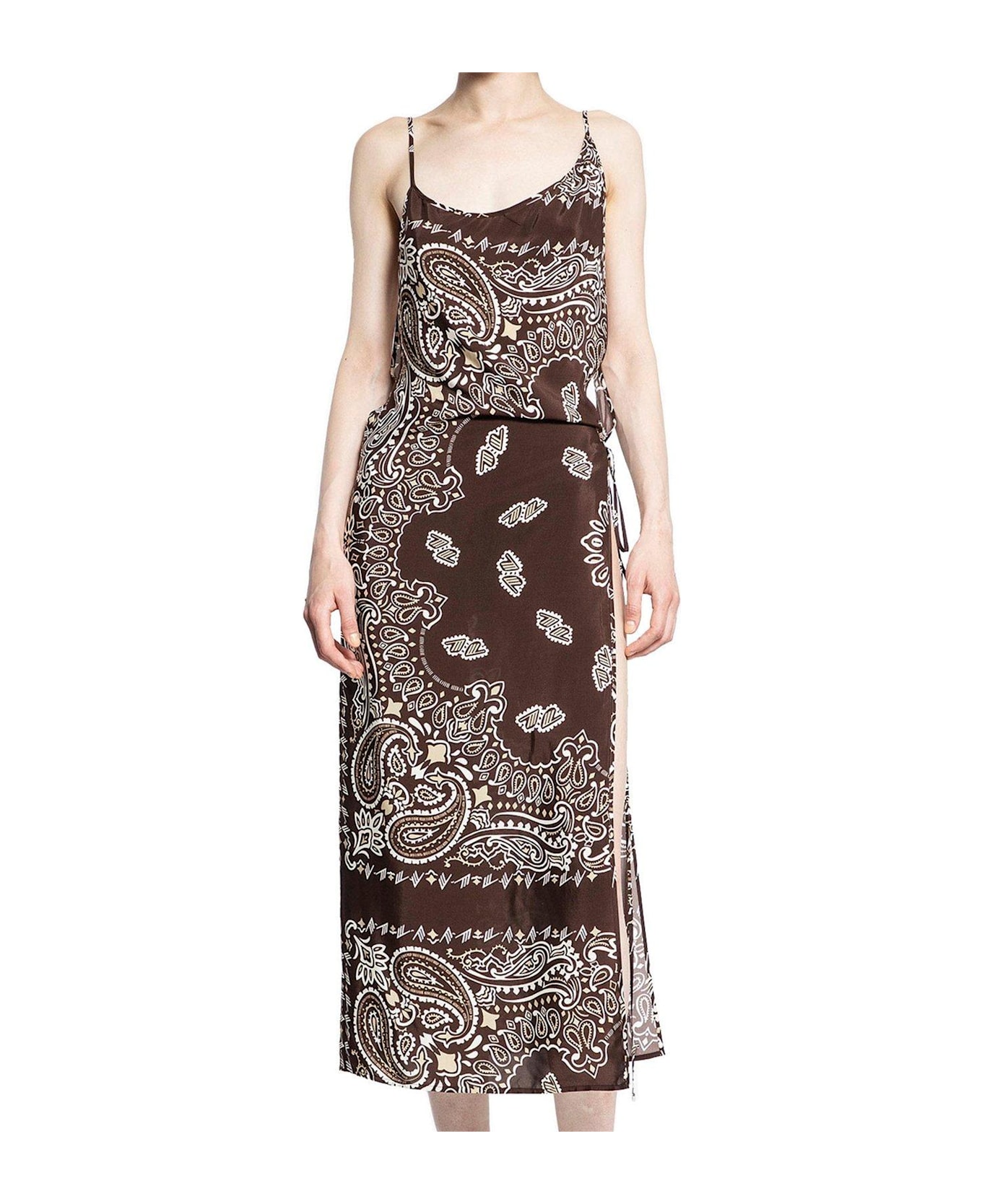 The Attico Bandana Printed Open-back Midi Dress - Brown