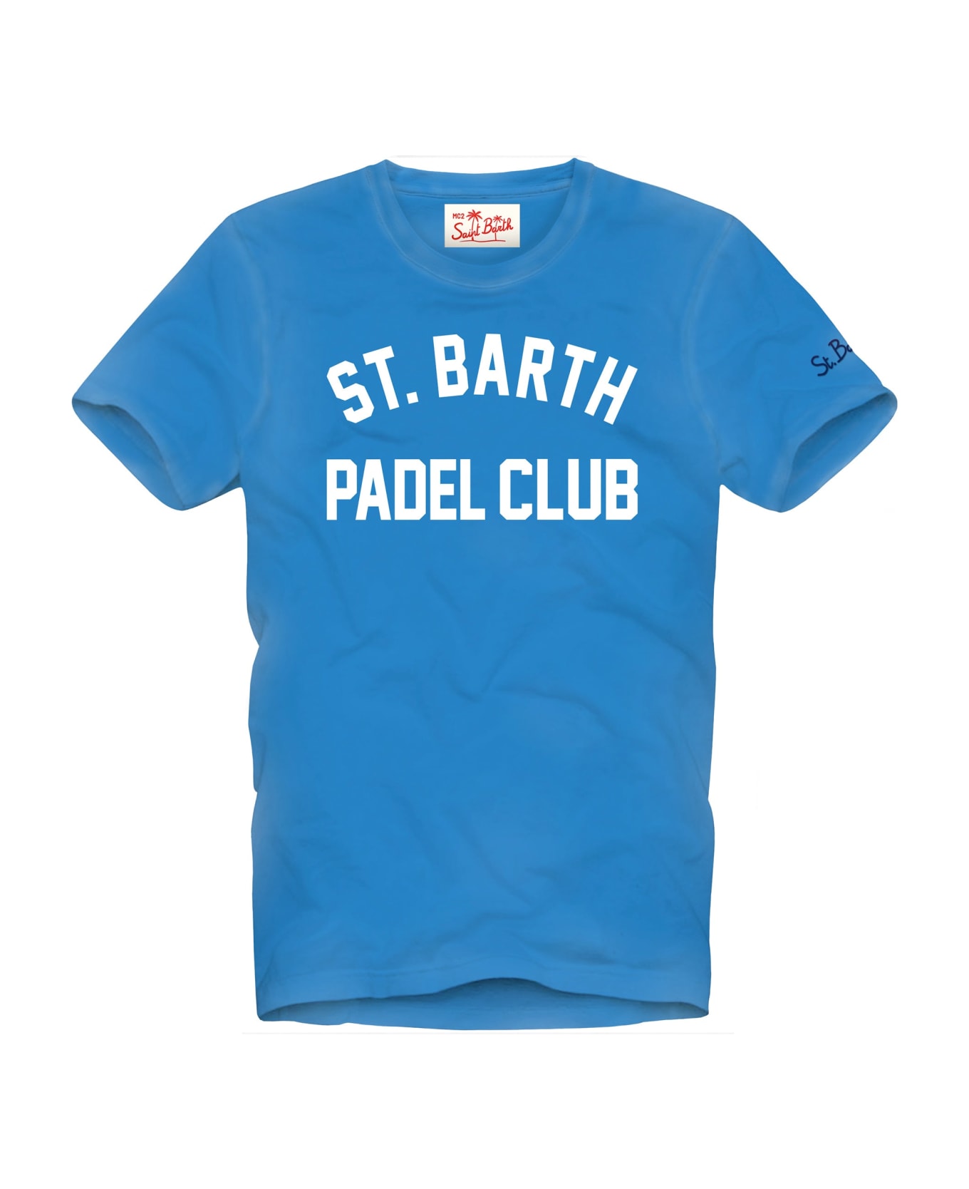 MC2 Saint Barth Man Cotton Vintage Treatment T-shirt With St. Barth Padel Club Print - BLUE