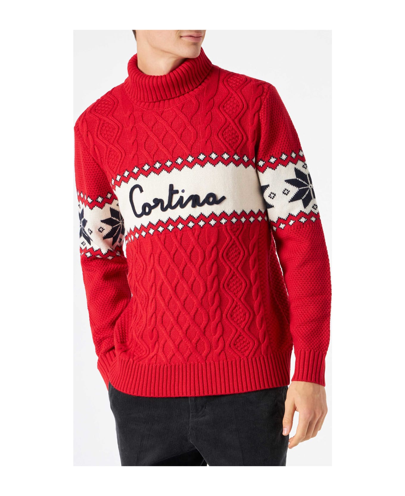 MC2 Saint Barth Half-turtleneck Sweater With Cortina Lettering - RED