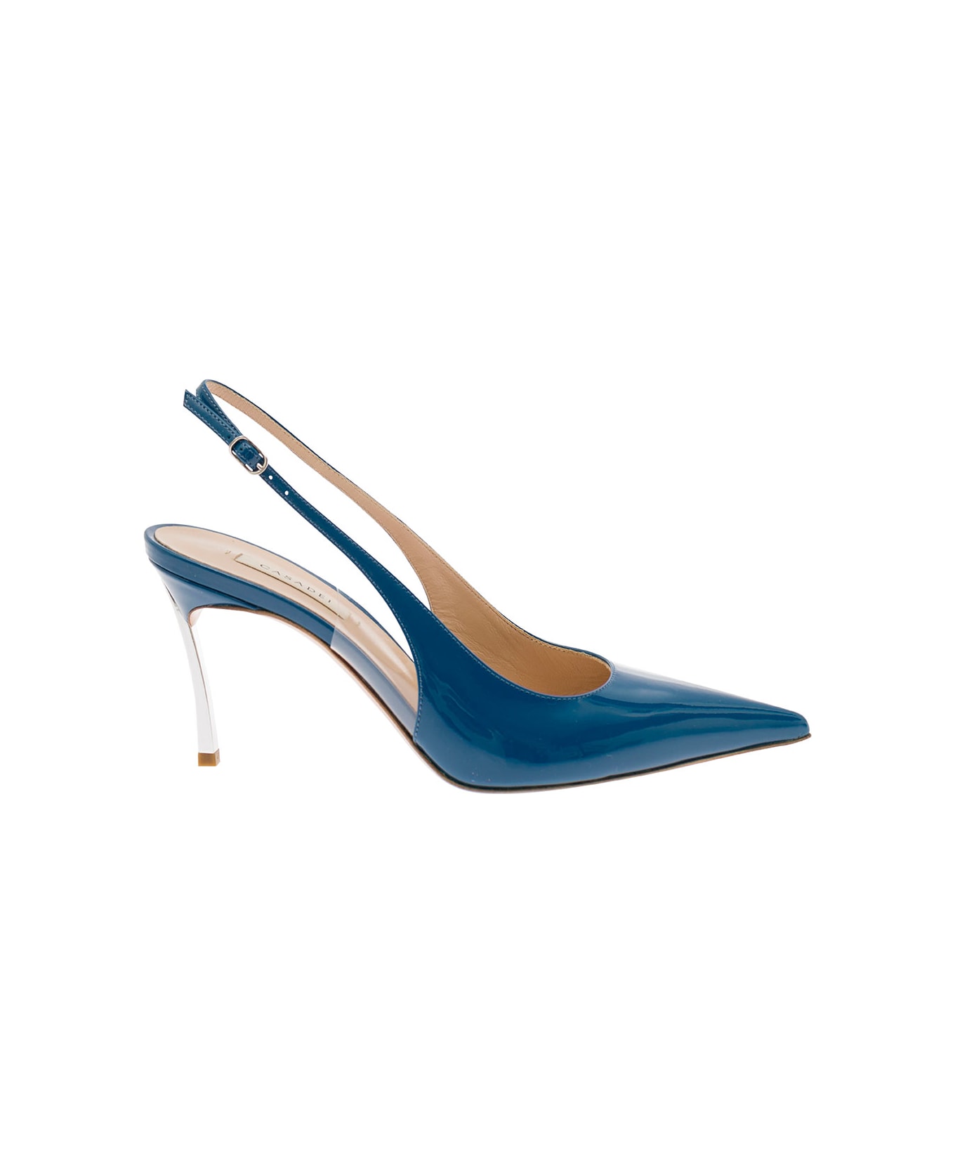 Casadei Light Blue Slingback Pumps With Blade Heel In Patent Leather Woman - Blu ハイヒール