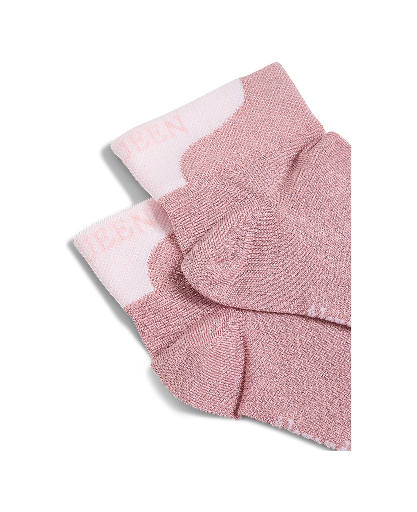 Alexander McQueen Pink Lurex Socks With Logo Print - Pink