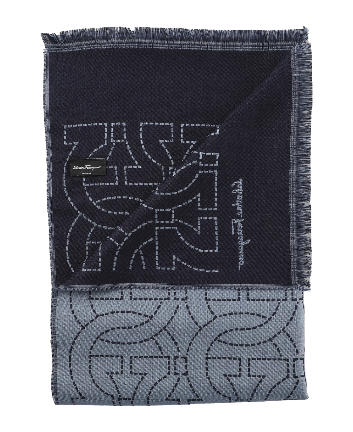 Ferragamo Wool Scarf With Gancini Logo - Grey スカーフ
