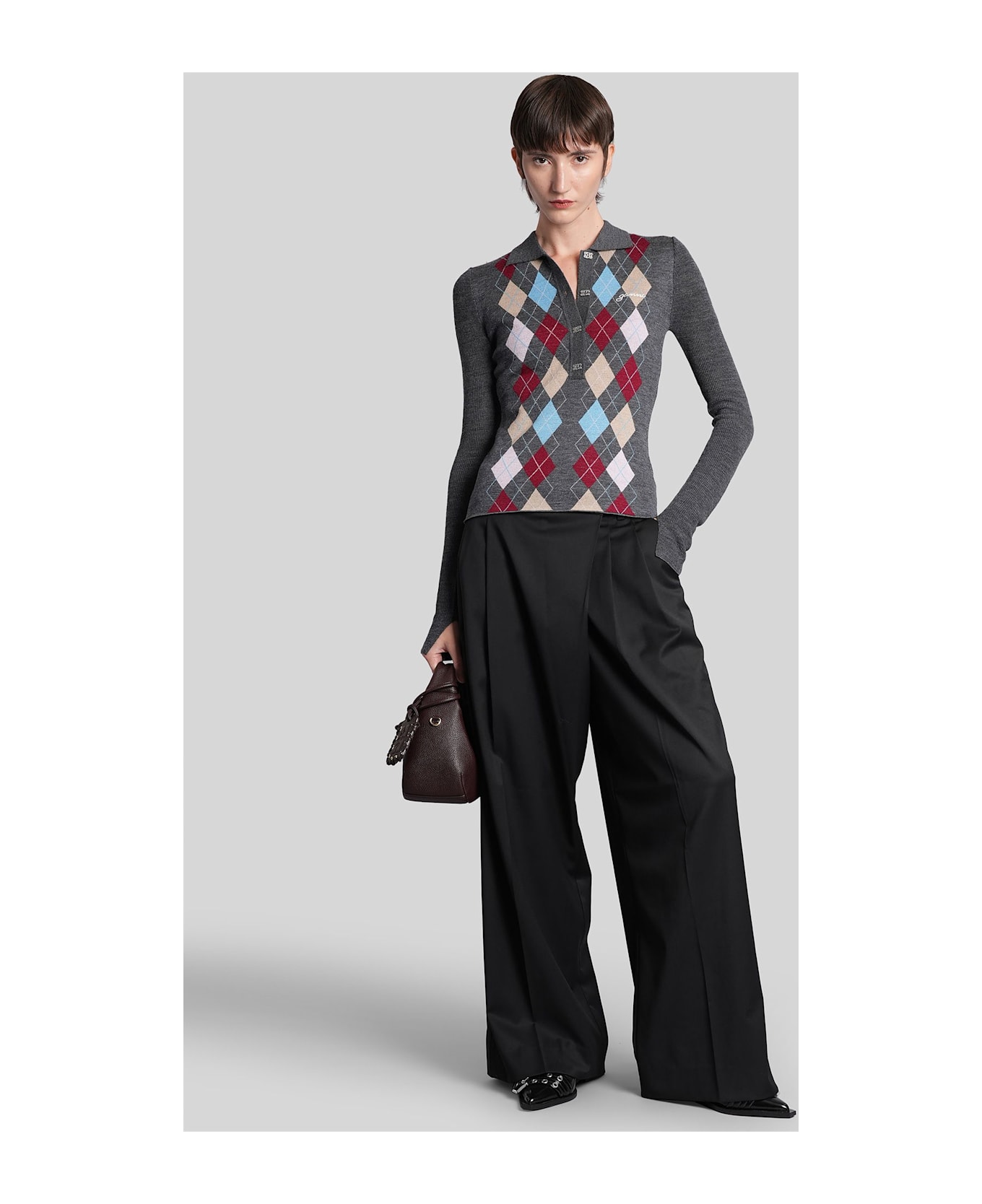 Ganni Polo In Grey Wool - grey